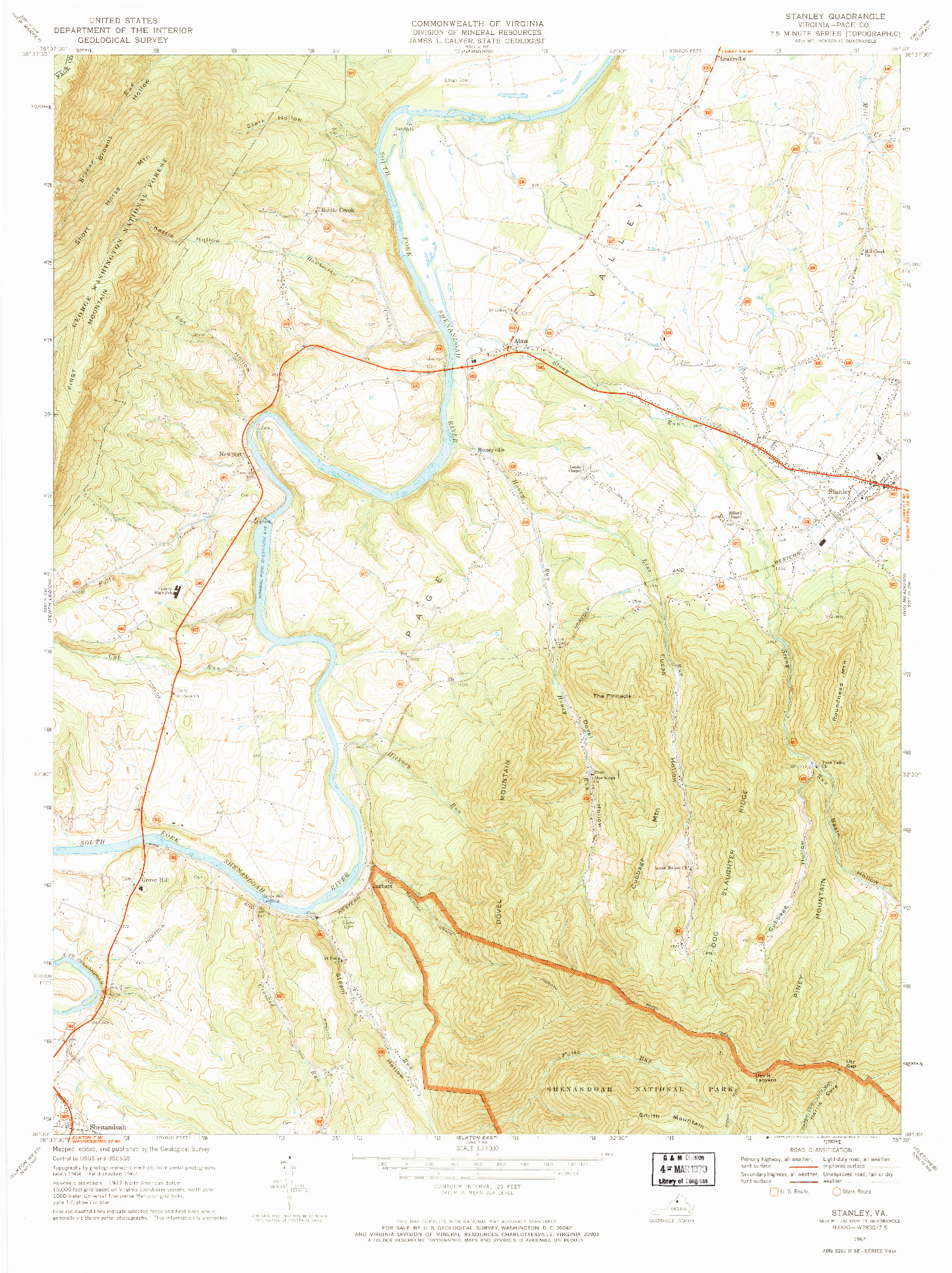 USGS 1:24000-SCALE QUADRANGLE FOR STANLEY, VA 1967