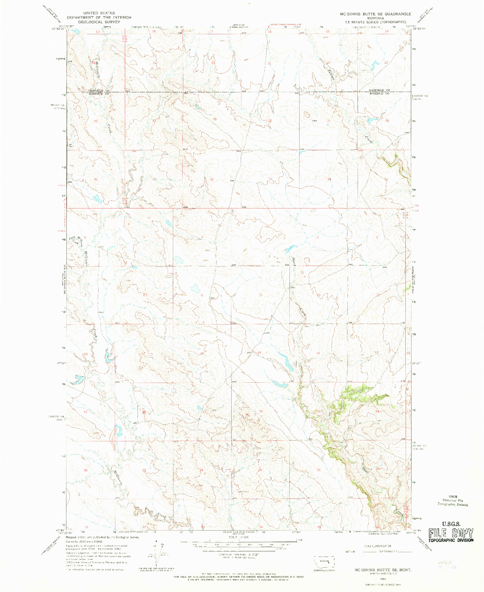 USGS 1:24000-SCALE QUADRANGLE FOR MC GINNIS BUTTE SE, MT 1965