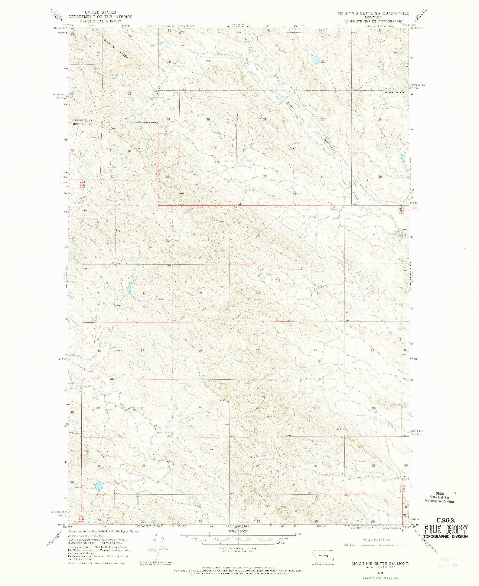 USGS 1:24000-SCALE QUADRANGLE FOR MC GINNIS BUTTE SW, MT 1965