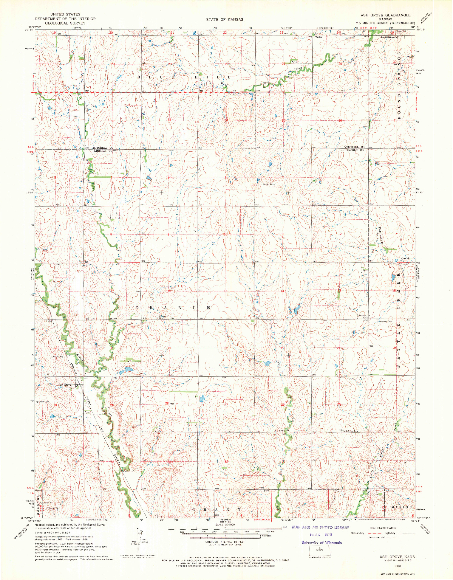 USGS 1:24000-SCALE QUADRANGLE FOR ASH GROVE, KS 1968
