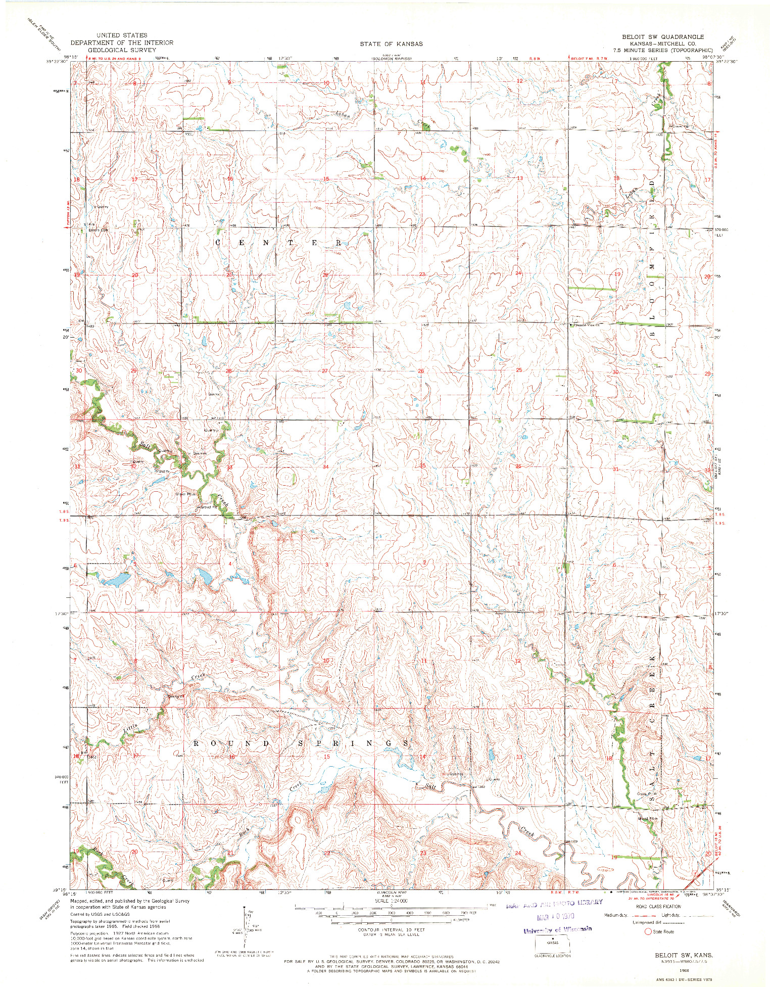 USGS 1:24000-SCALE QUADRANGLE FOR BELOIT SW, KS 1968