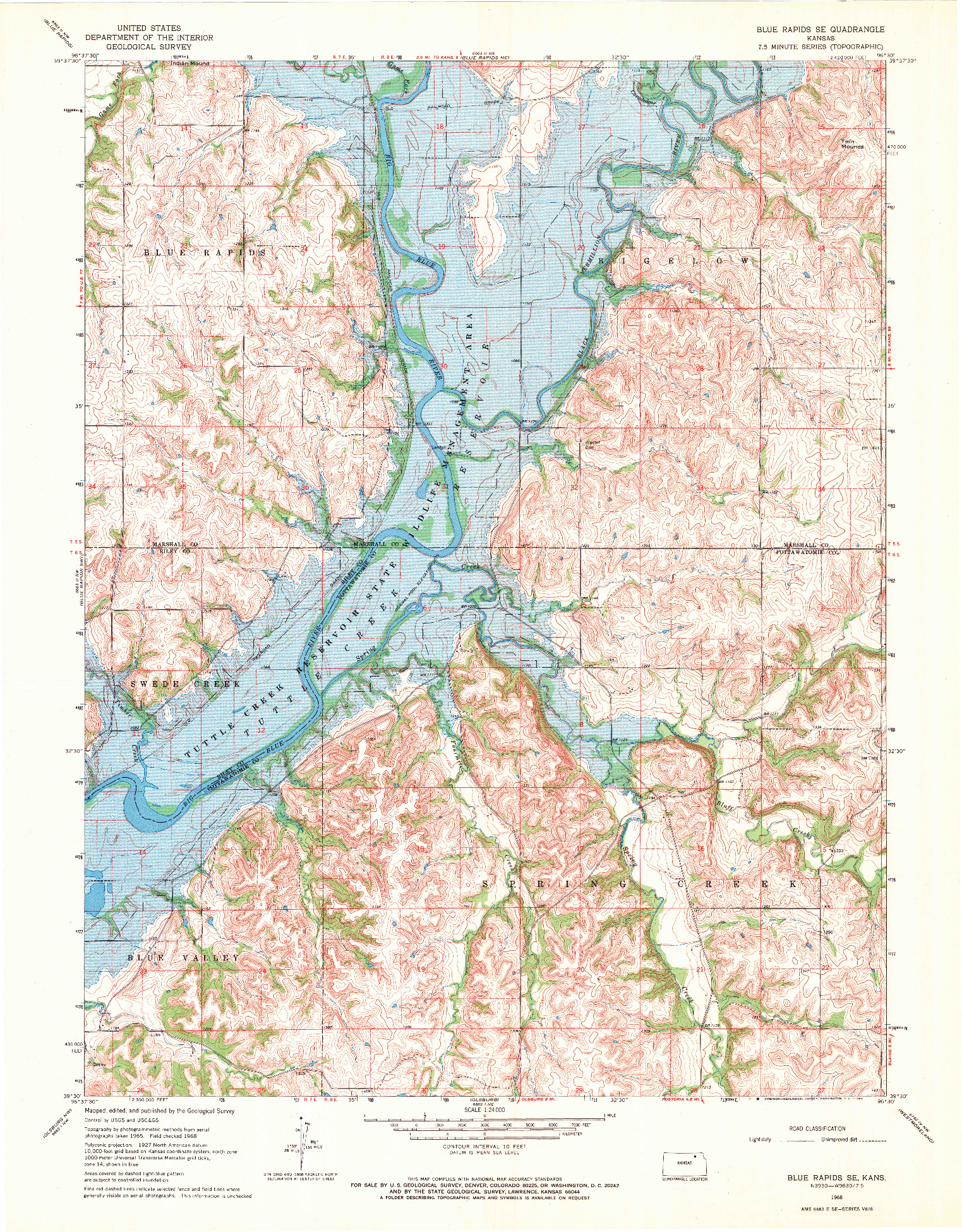 USGS 1:24000-SCALE QUADRANGLE FOR BLUE RAPIDS SE, KS 1968