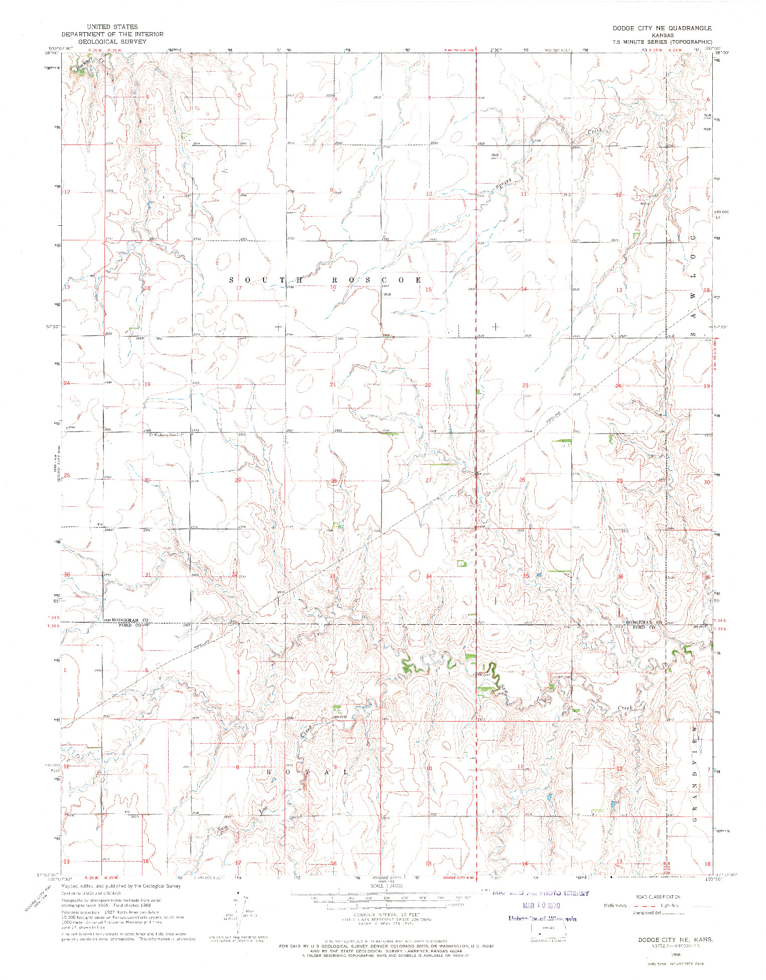USGS 1:24000-SCALE QUADRANGLE FOR DODGE CITY NE, KS 1968