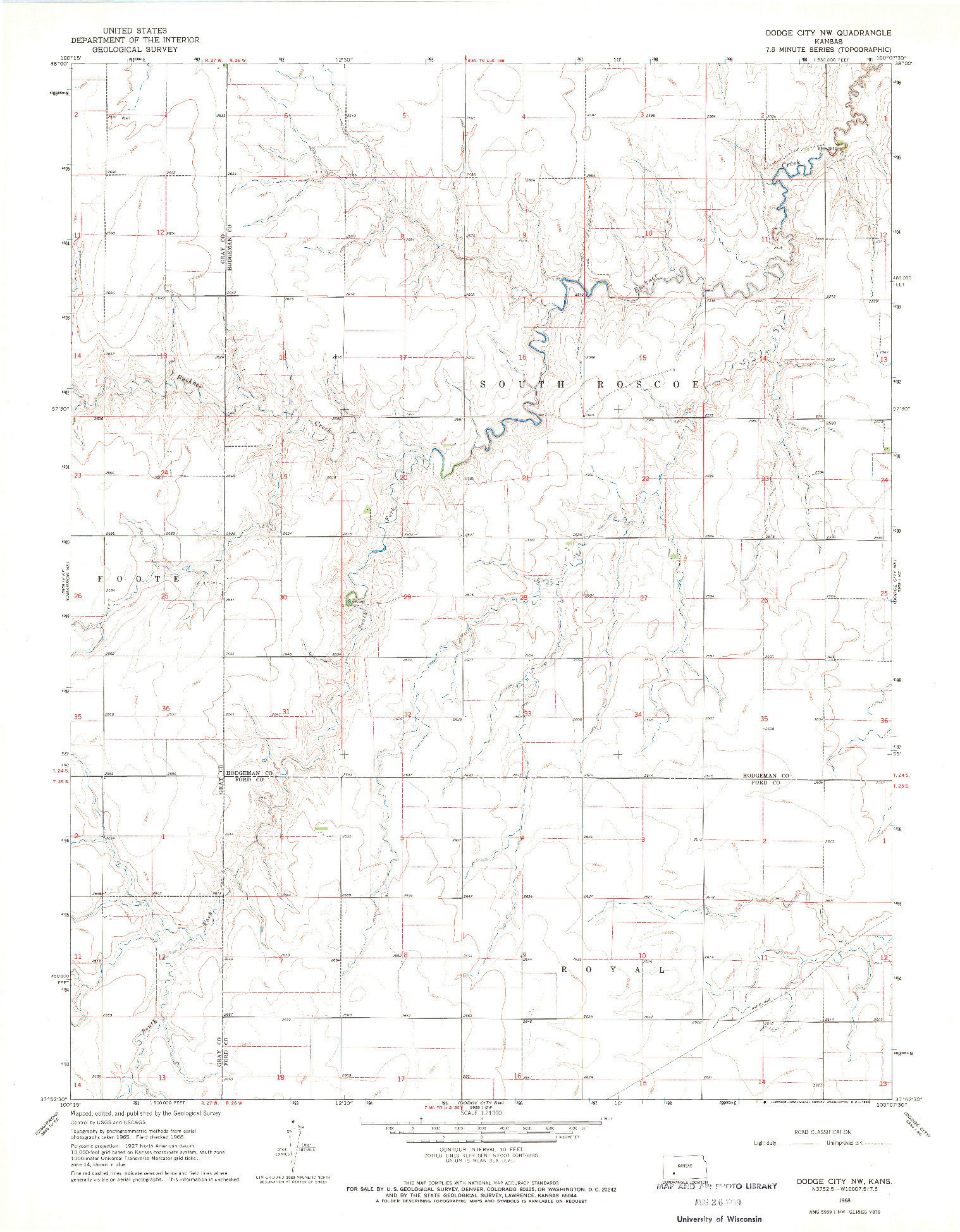 USGS 1:24000-SCALE QUADRANGLE FOR DODGE CITY NW, KS 1968