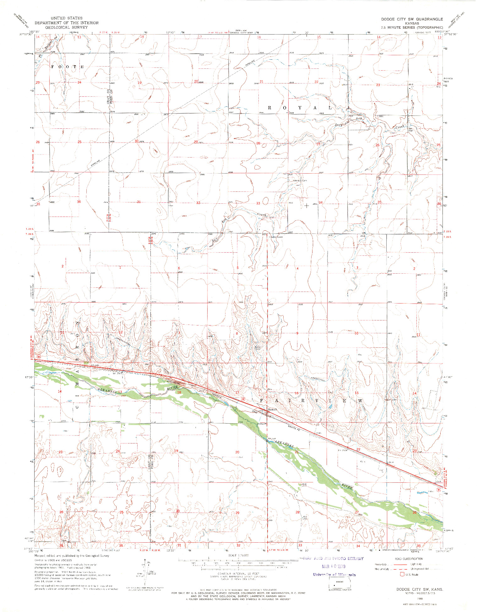 USGS 1:24000-SCALE QUADRANGLE FOR DODGE CITY SW, KS 1968