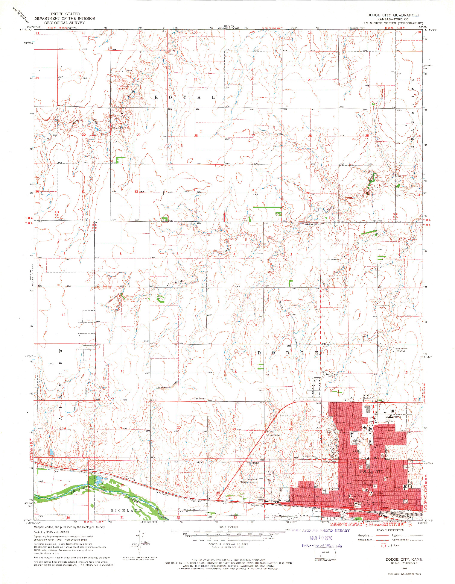 USGS 1:24000-SCALE QUADRANGLE FOR DODGE CITY, KS 1968