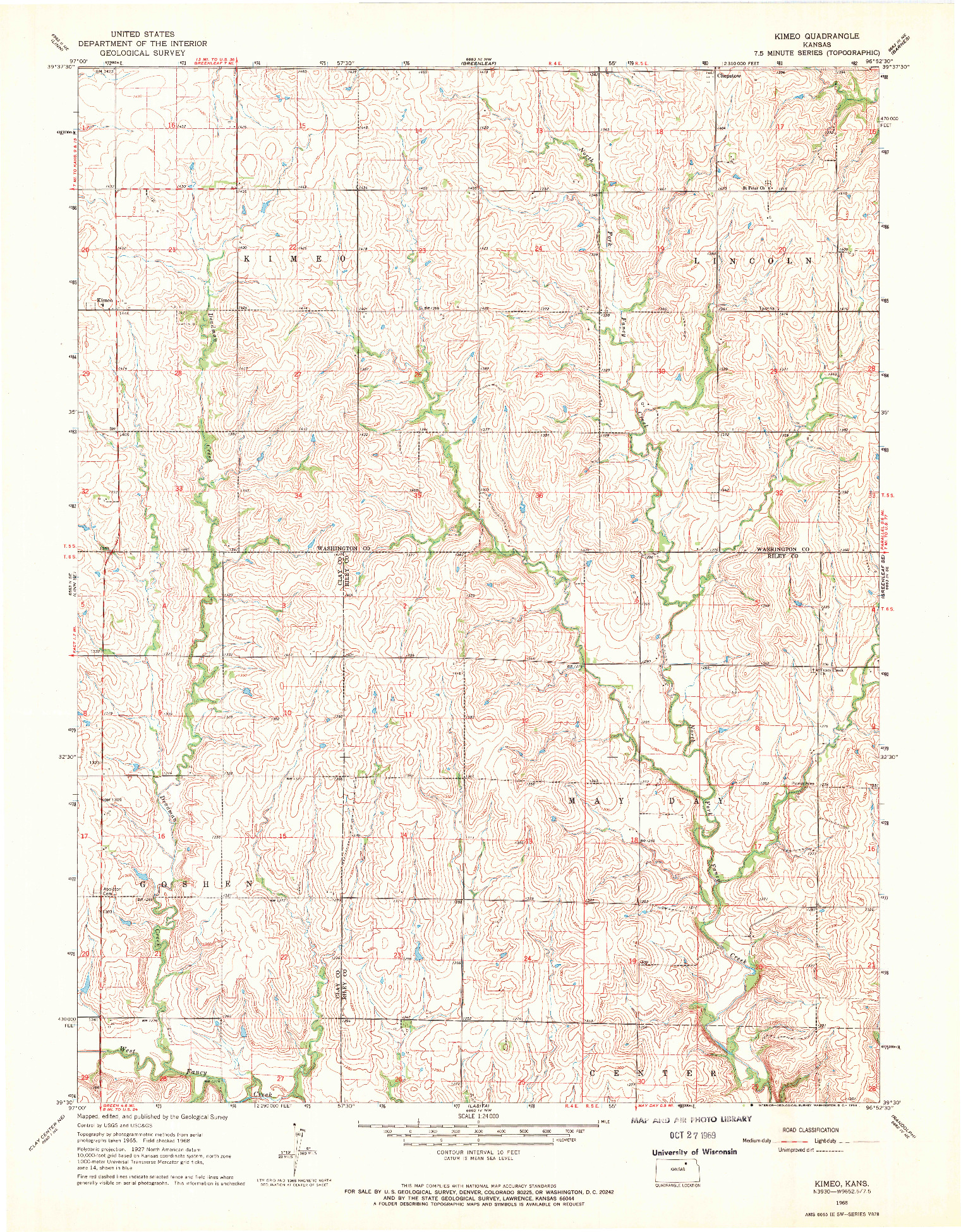 USGS 1:24000-SCALE QUADRANGLE FOR KIMEO, KS 1968
