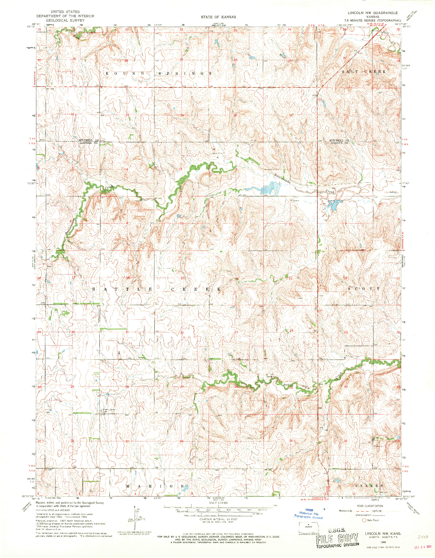 USGS 1:24000-SCALE QUADRANGLE FOR LINCOLN NW, KS 1968