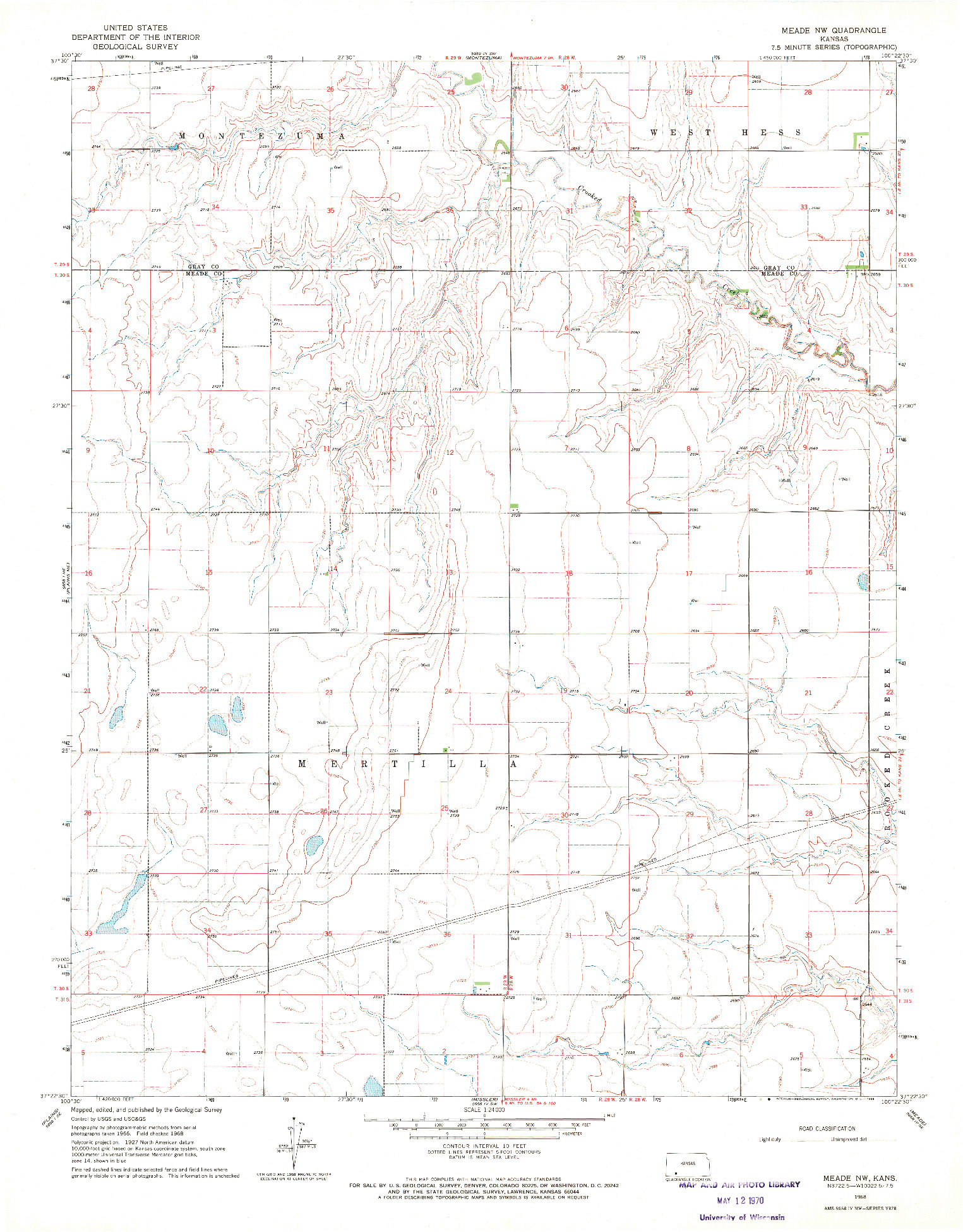 USGS 1:24000-SCALE QUADRANGLE FOR MEADE NW, KS 1968