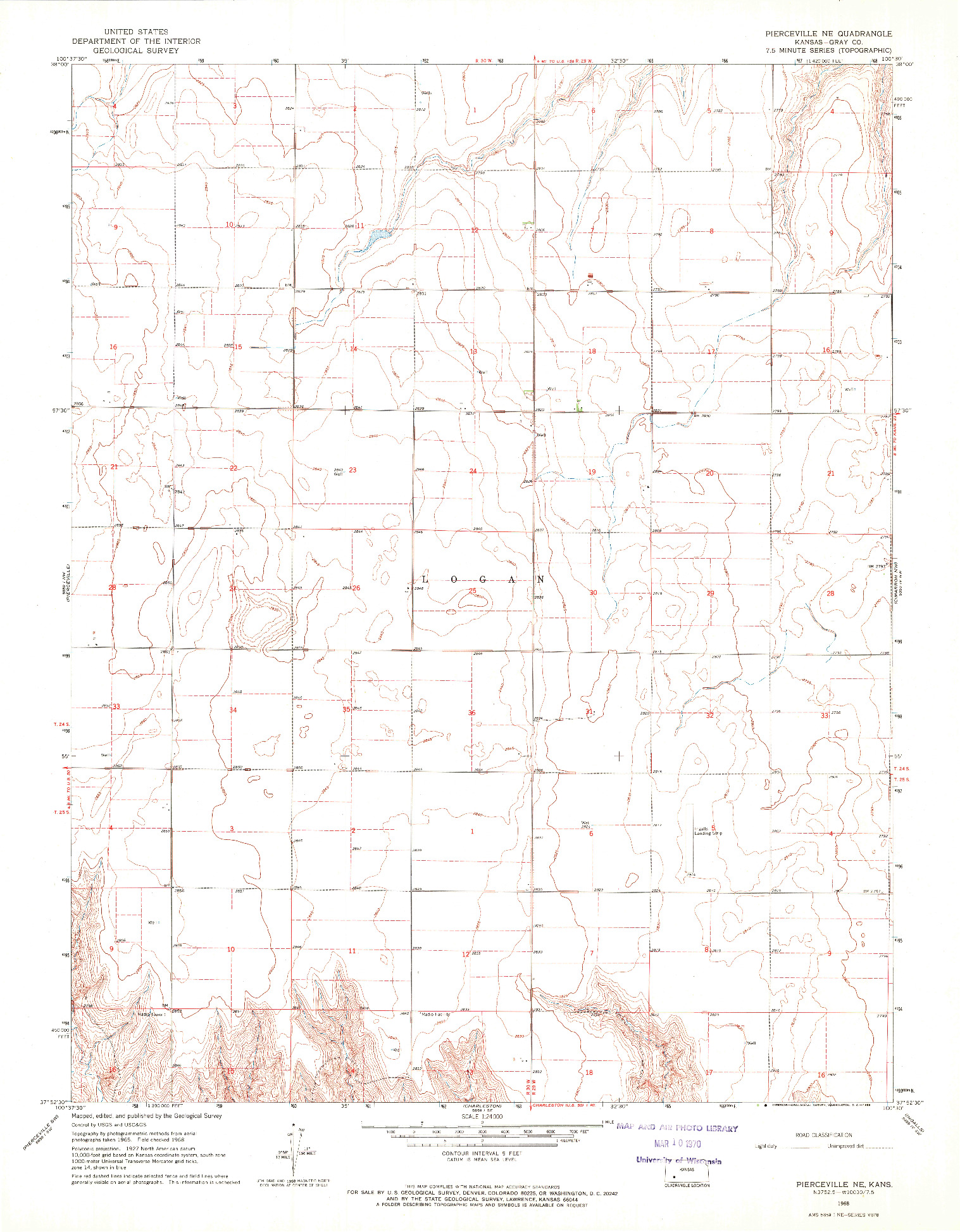 USGS 1:24000-SCALE QUADRANGLE FOR PIERCEVILLE NE, KS 1968