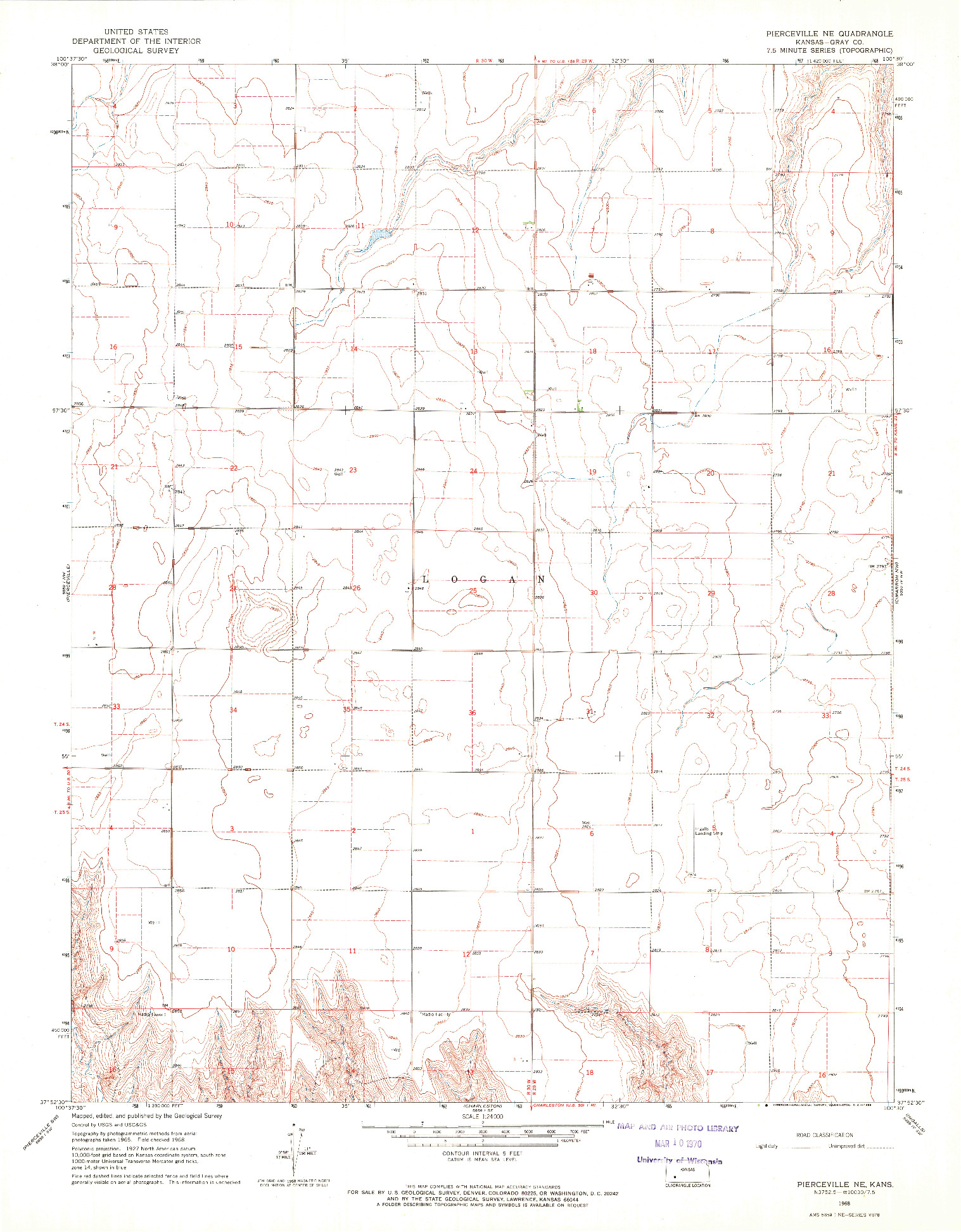 USGS 1:24000-SCALE QUADRANGLE FOR PIERCEVILLE NE, KS 1968