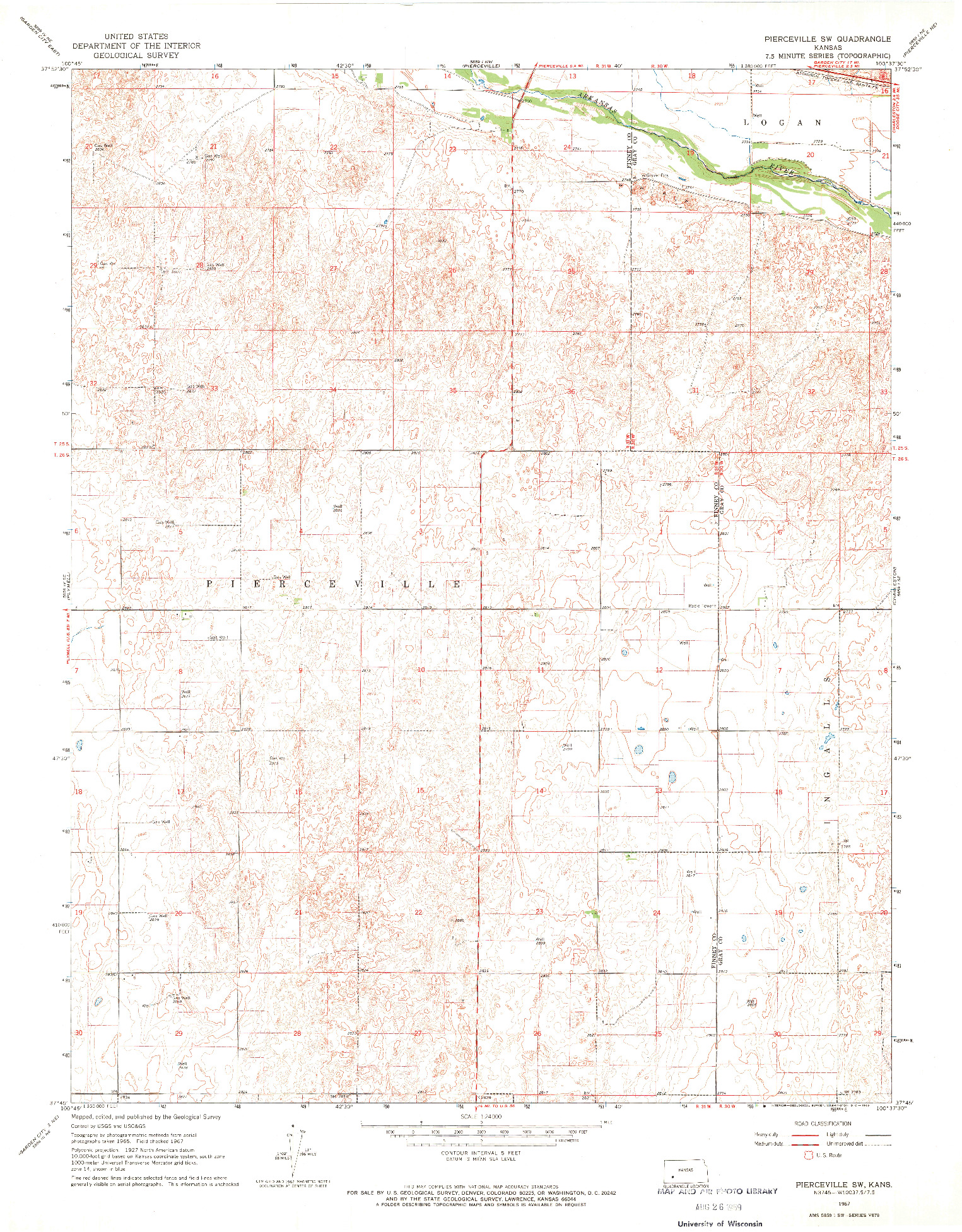 USGS 1:24000-SCALE QUADRANGLE FOR PIERCEVILLE SW, KS 1967