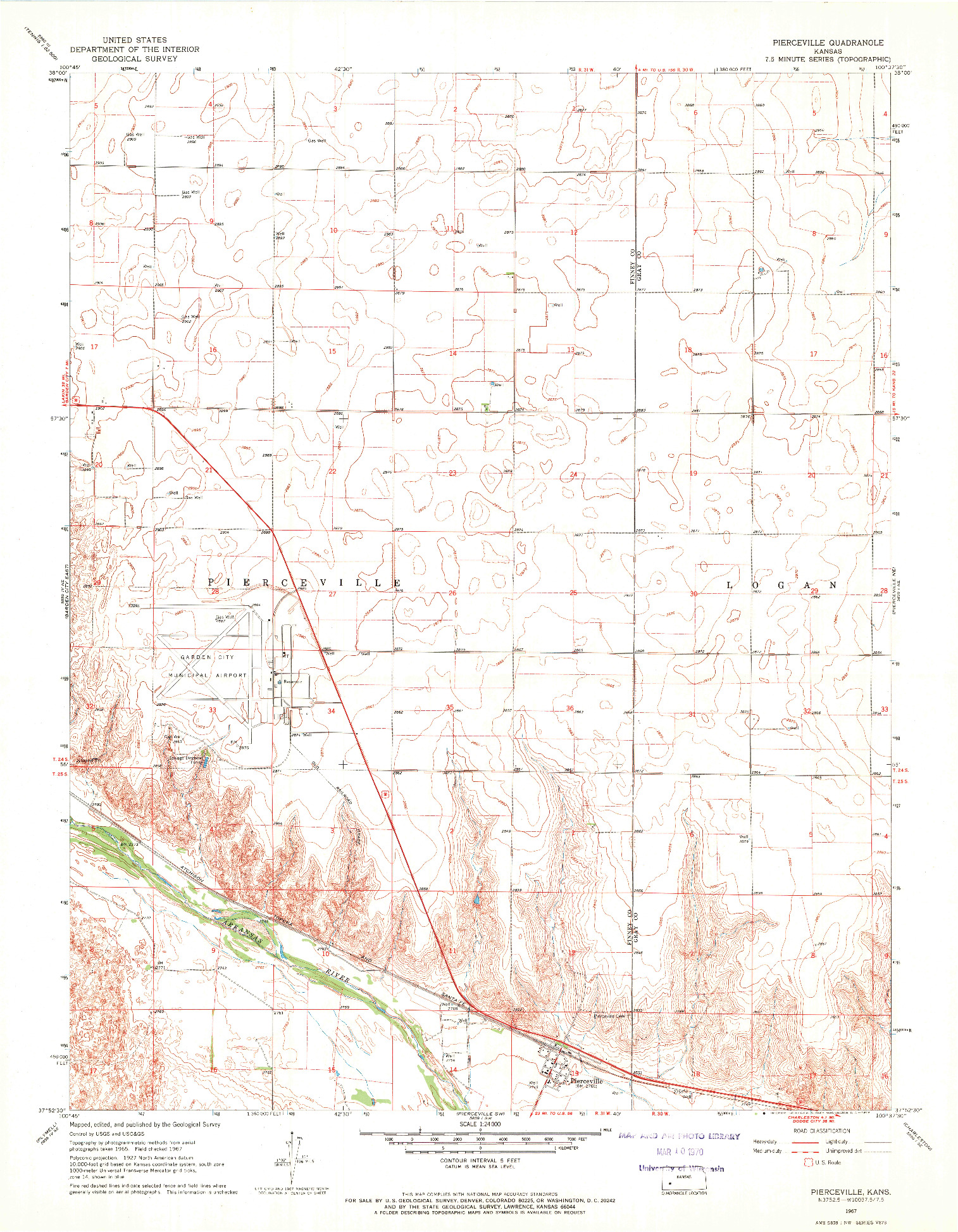 USGS 1:24000-SCALE QUADRANGLE FOR PIERCEVILLE, KS 1967