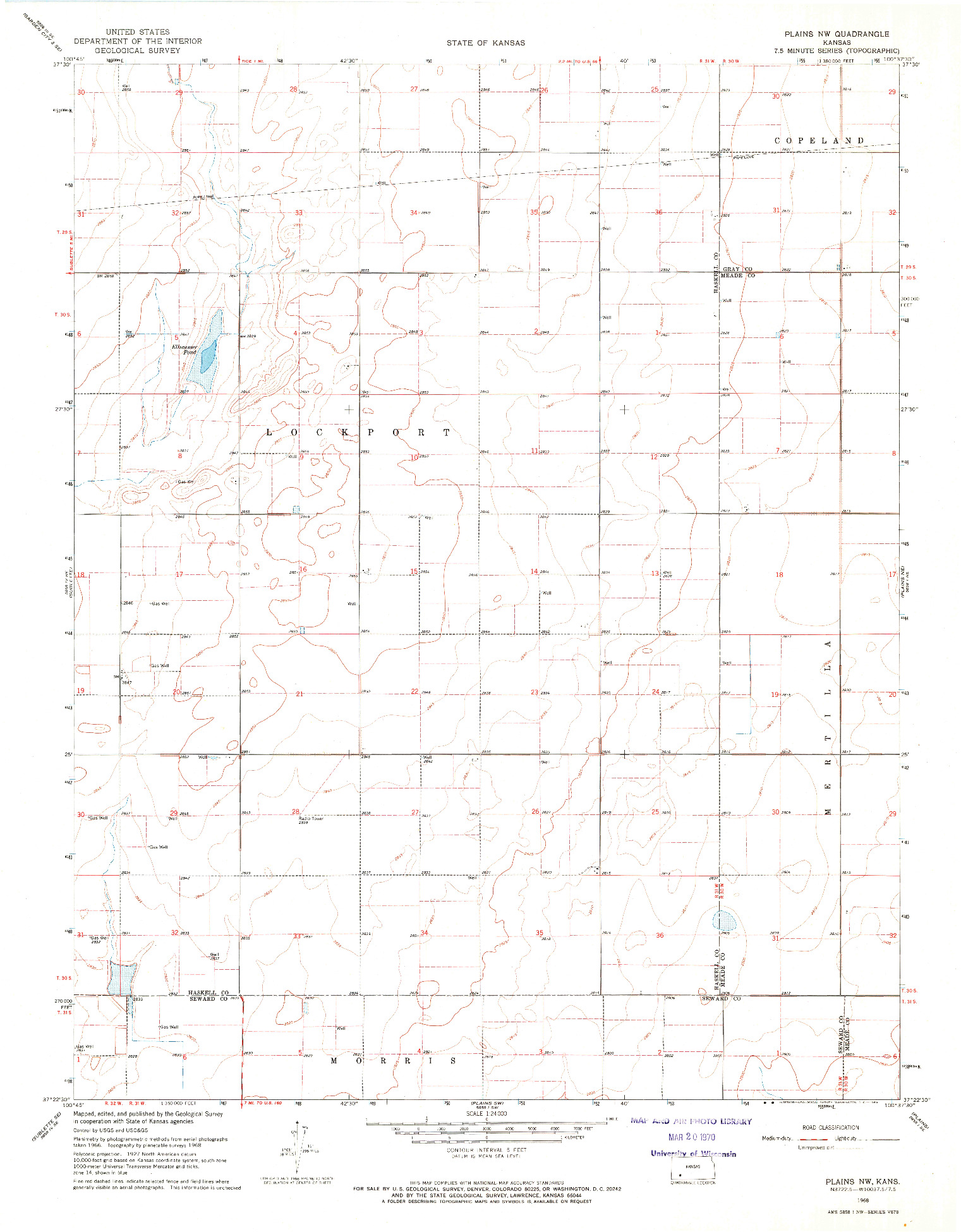 USGS 1:24000-SCALE QUADRANGLE FOR PLAINS NW, KS 1968