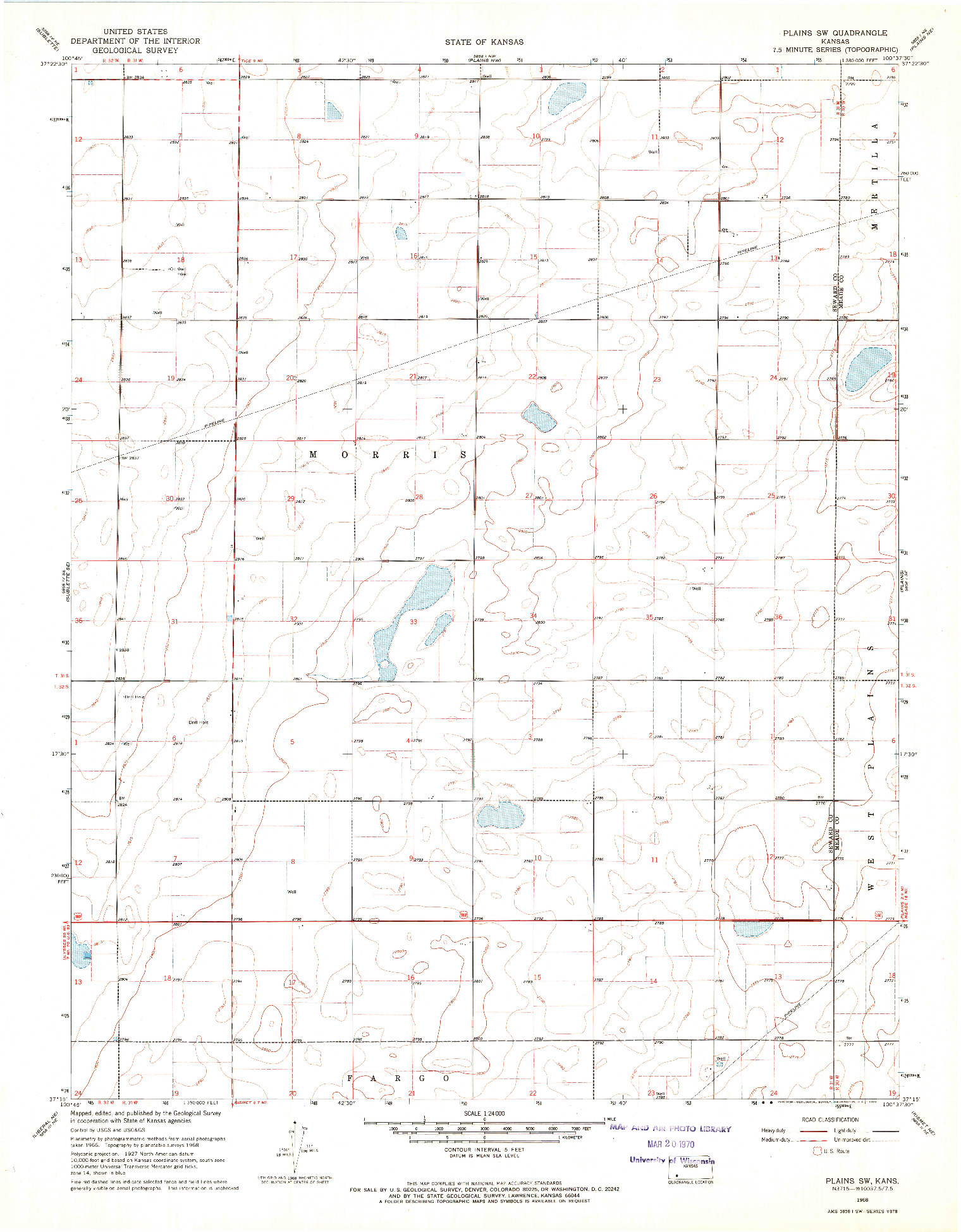 USGS 1:24000-SCALE QUADRANGLE FOR PLAINS SW, KS 1968