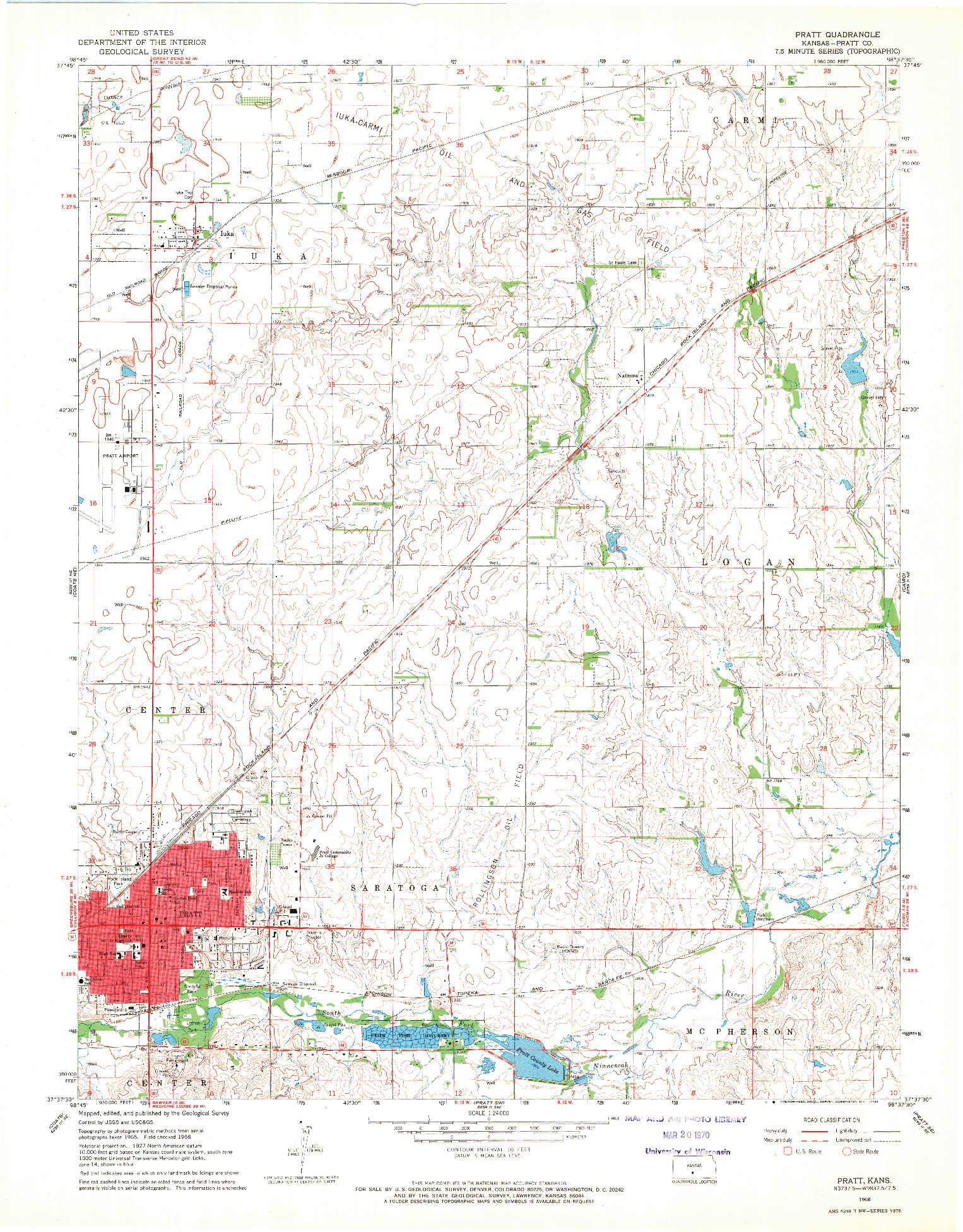 USGS 1:24000-SCALE QUADRANGLE FOR PRATT, KS 1968