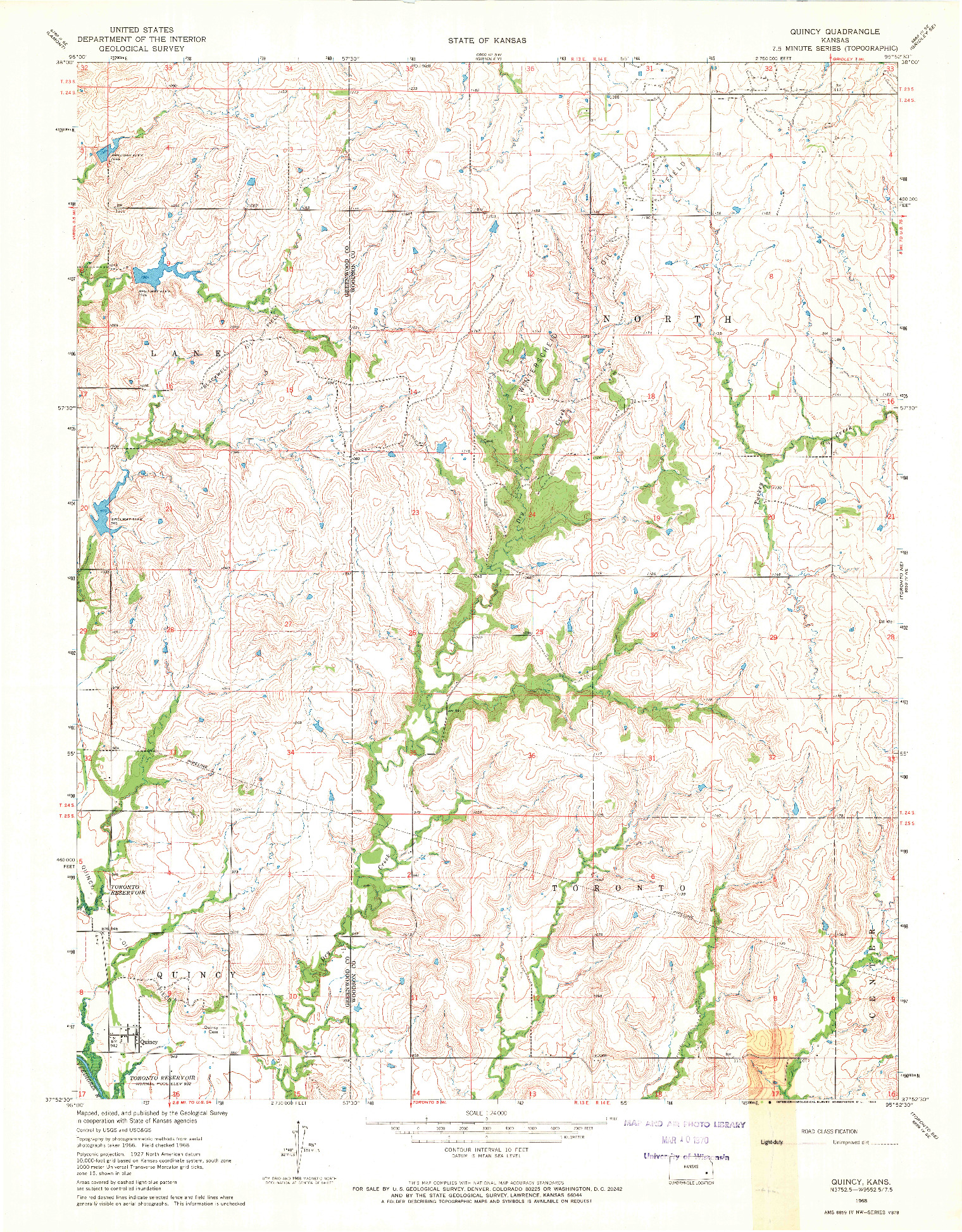 USGS 1:24000-SCALE QUADRANGLE FOR QUINCY, KS 1968