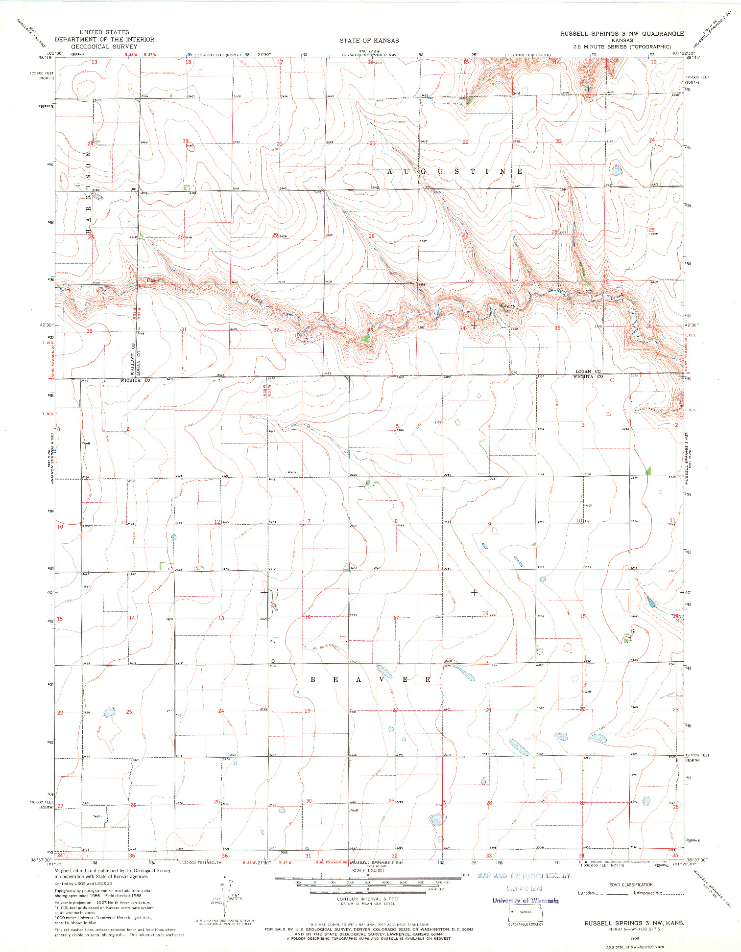 USGS 1:24000-SCALE QUADRANGLE FOR RUSSELL SPRINGS 3 NW, KS 1968