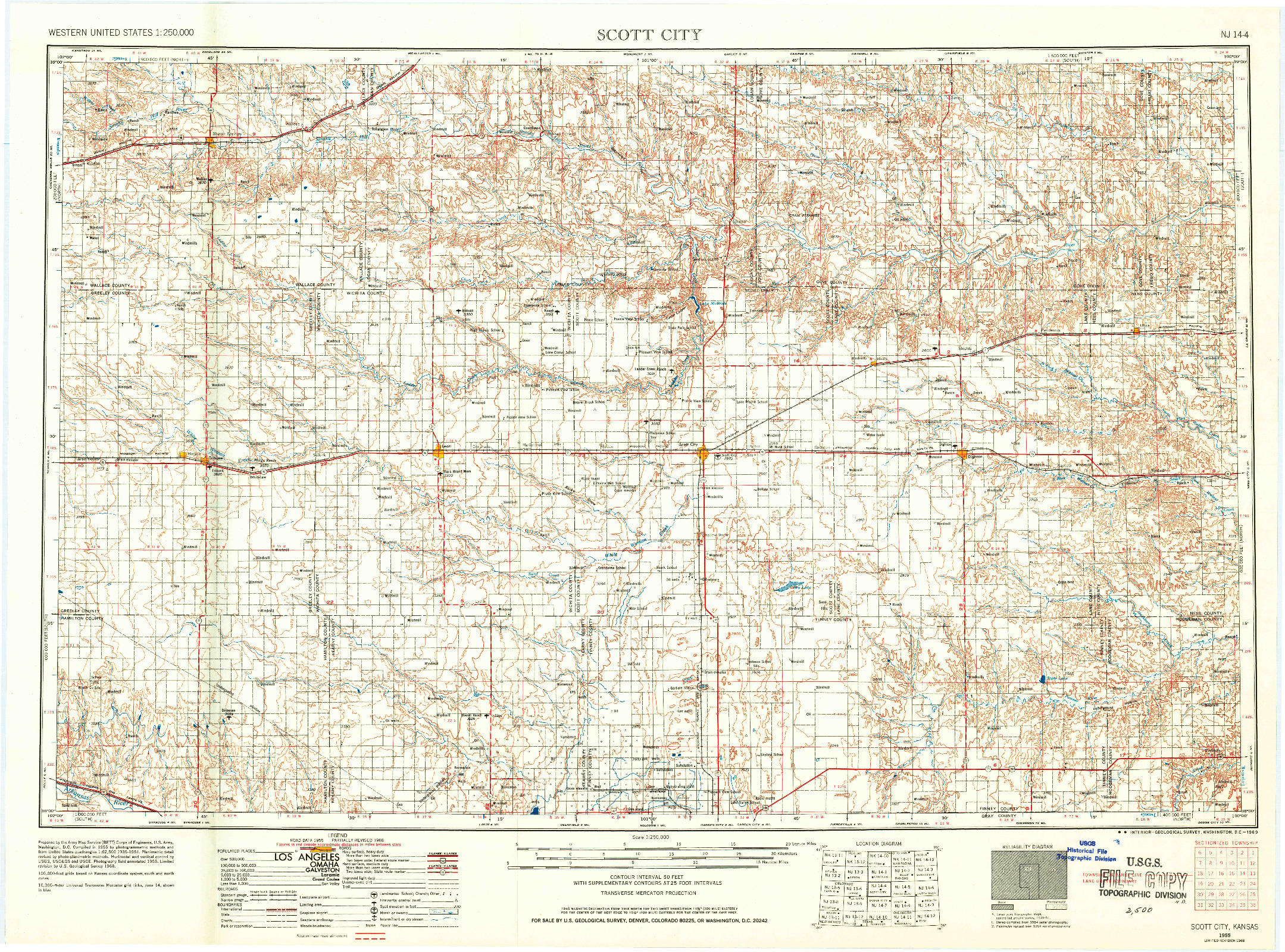 USGS 1:250000-SCALE QUADRANGLE FOR SCOTT CITY, KS 1955