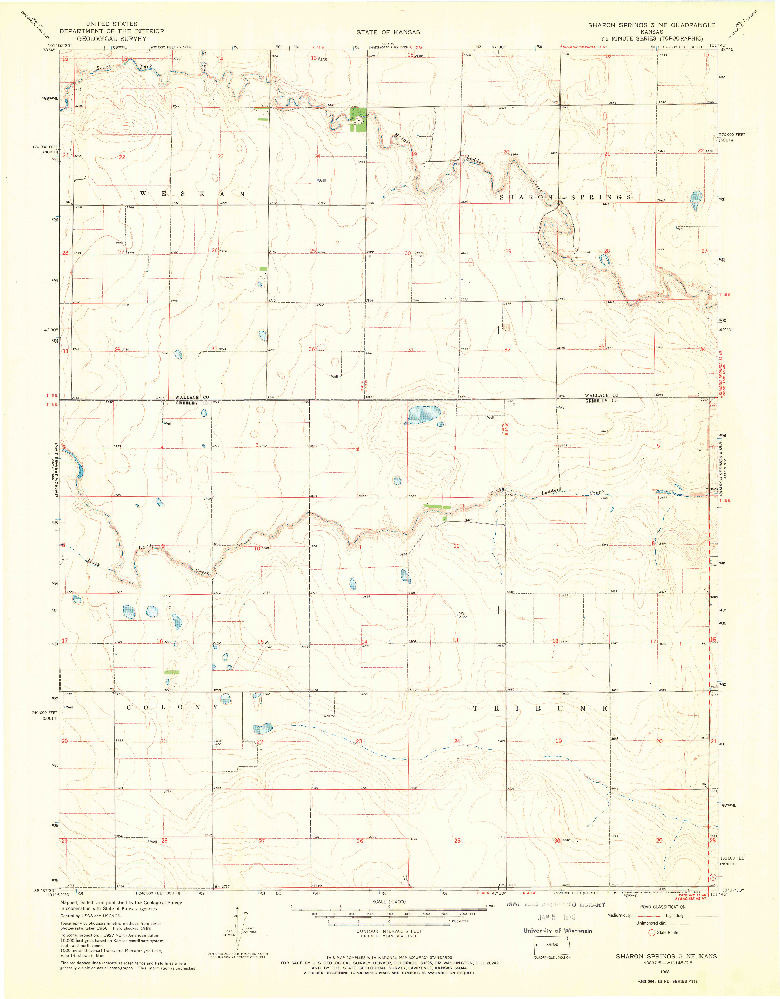 USGS 1:24000-SCALE QUADRANGLE FOR SHARON SPRINGS 3 NE, KS 1968