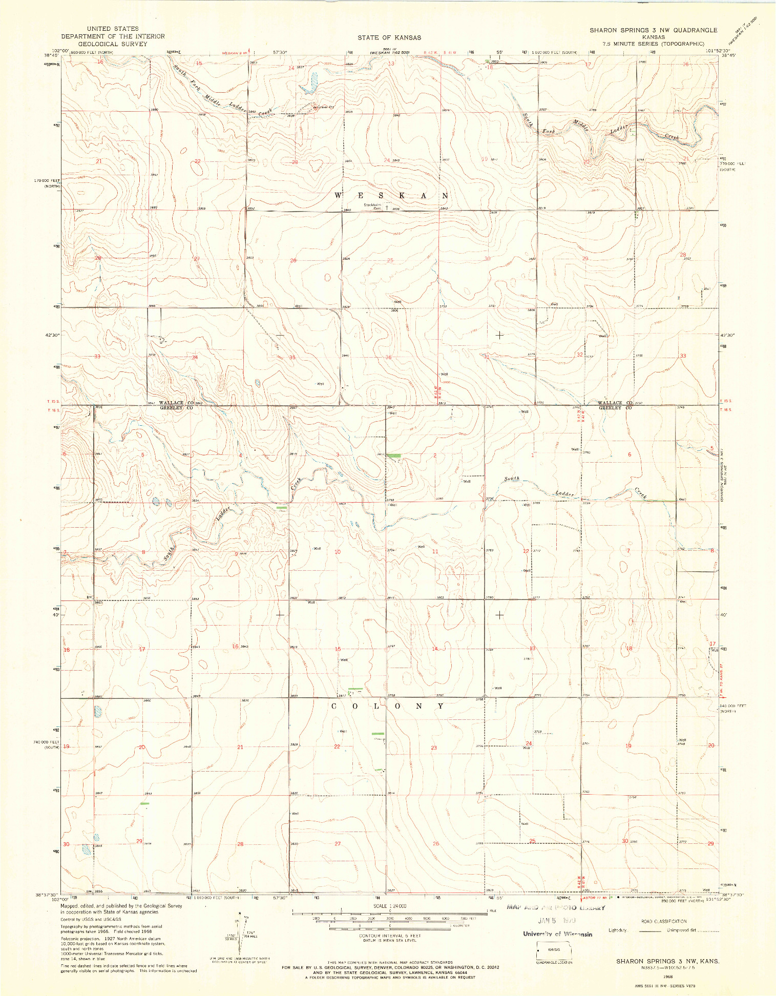 USGS 1:24000-SCALE QUADRANGLE FOR SHARON SPRINGS 3 NW, KS 1968