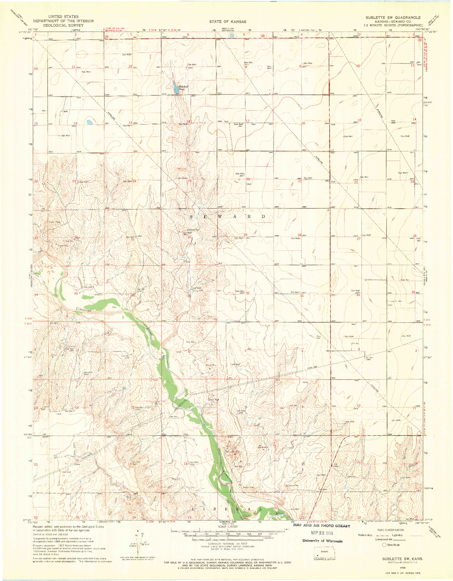 USGS 1:24000-SCALE QUADRANGLE FOR SUBLETTE SW, KS 1968