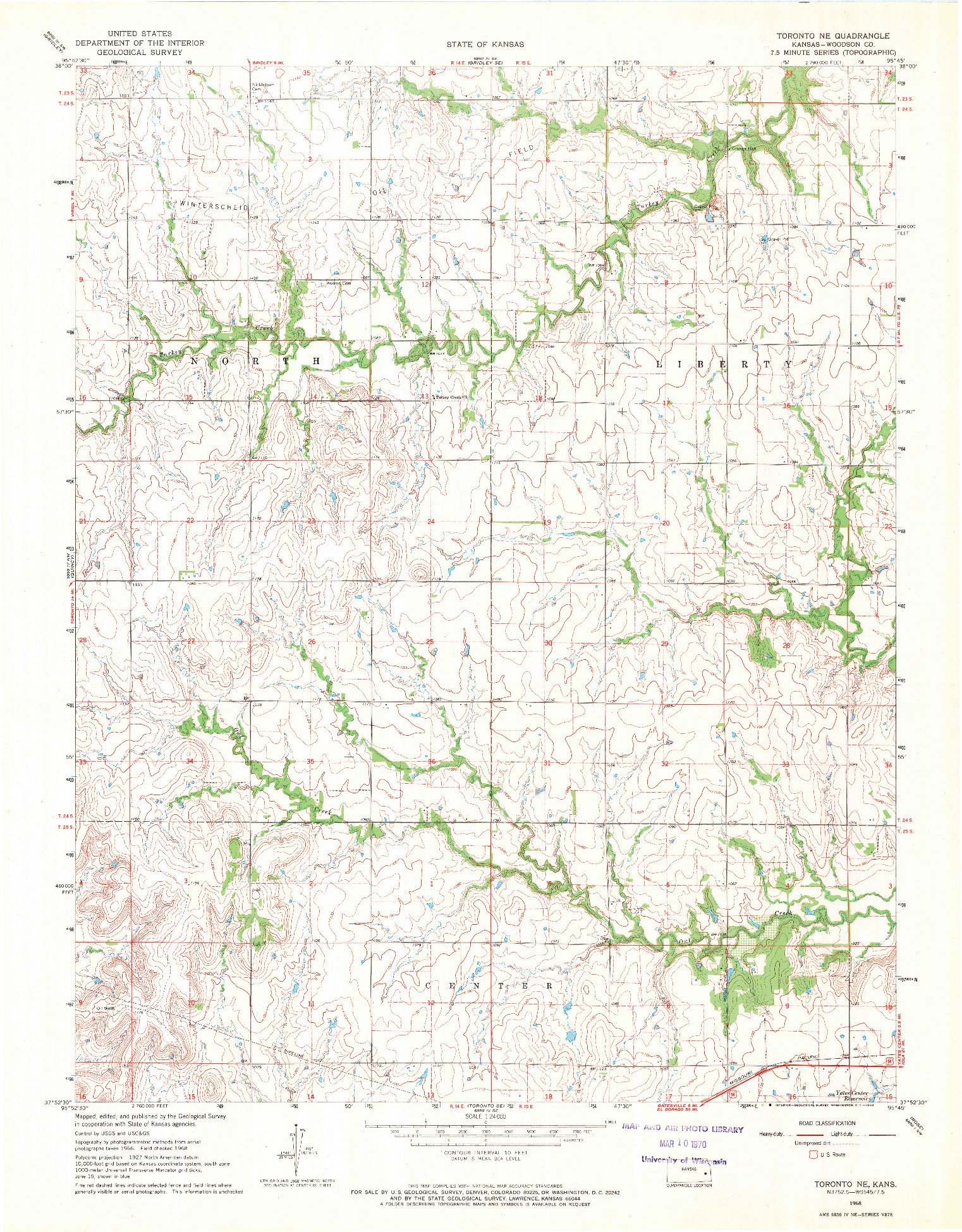 USGS 1:24000-SCALE QUADRANGLE FOR TORONTO NE, KS 1968