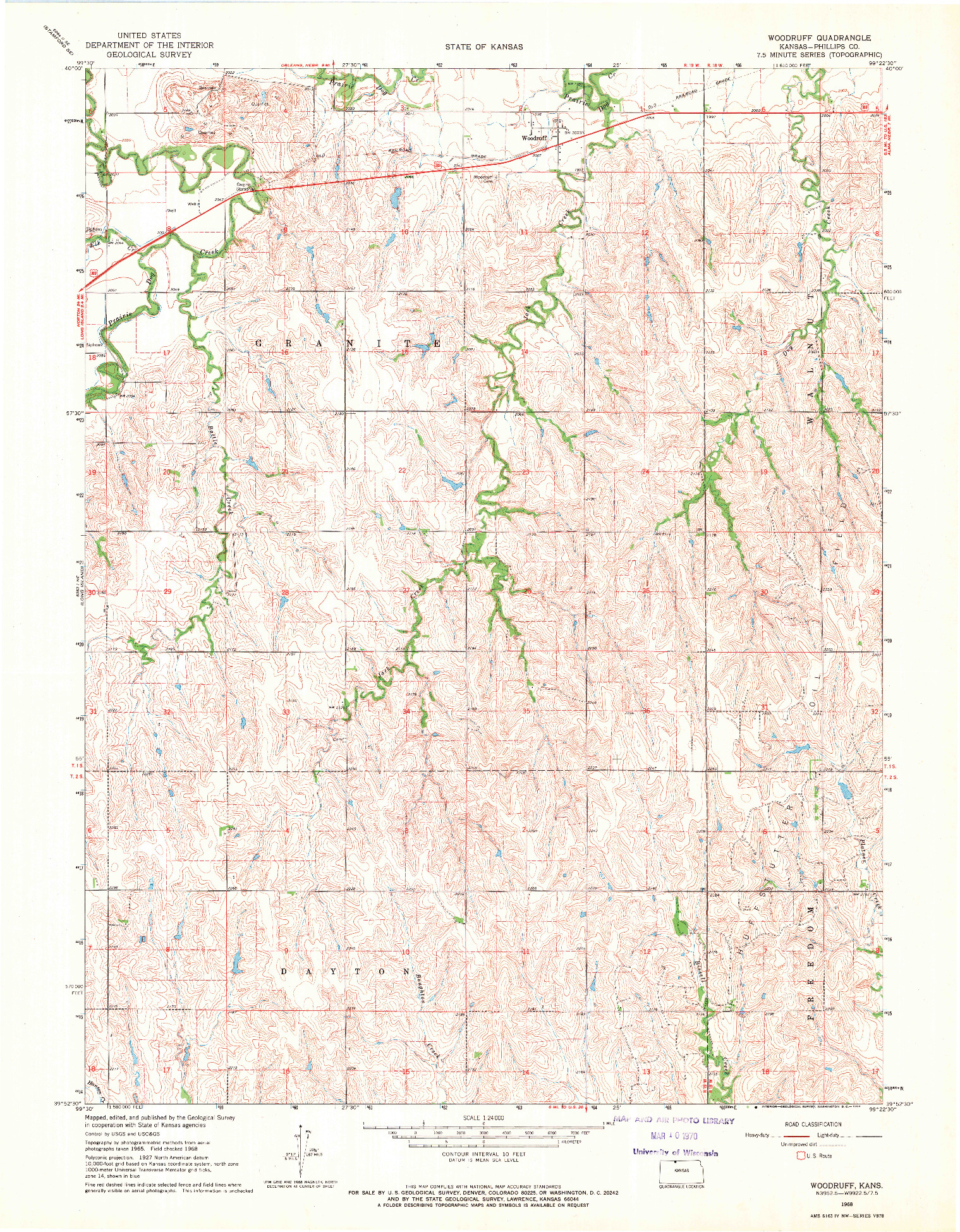 USGS 1:24000-SCALE QUADRANGLE FOR WOODRUFF, KS 1968