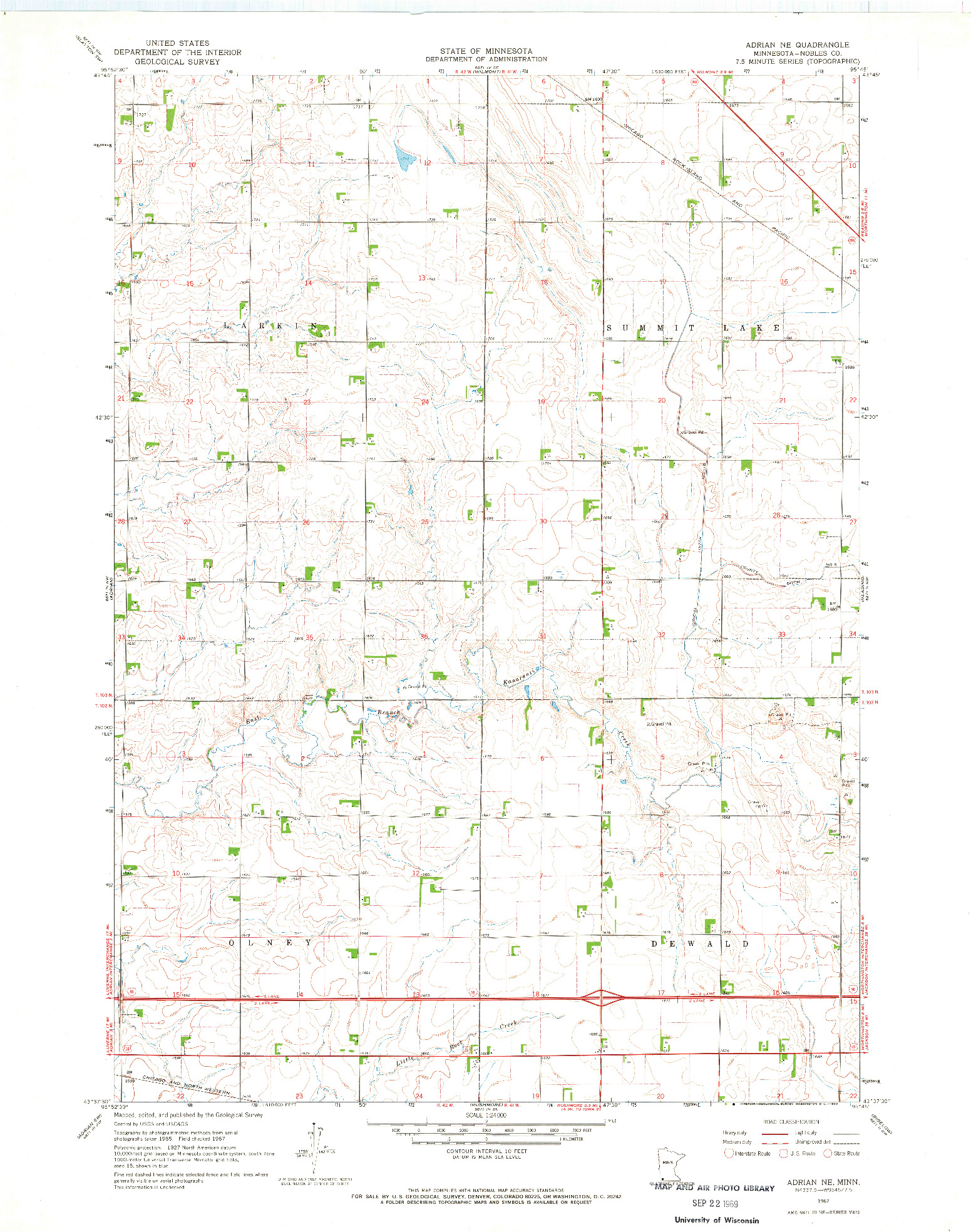 USGS 1:24000-SCALE QUADRANGLE FOR ADRIAN NE, MN 1967