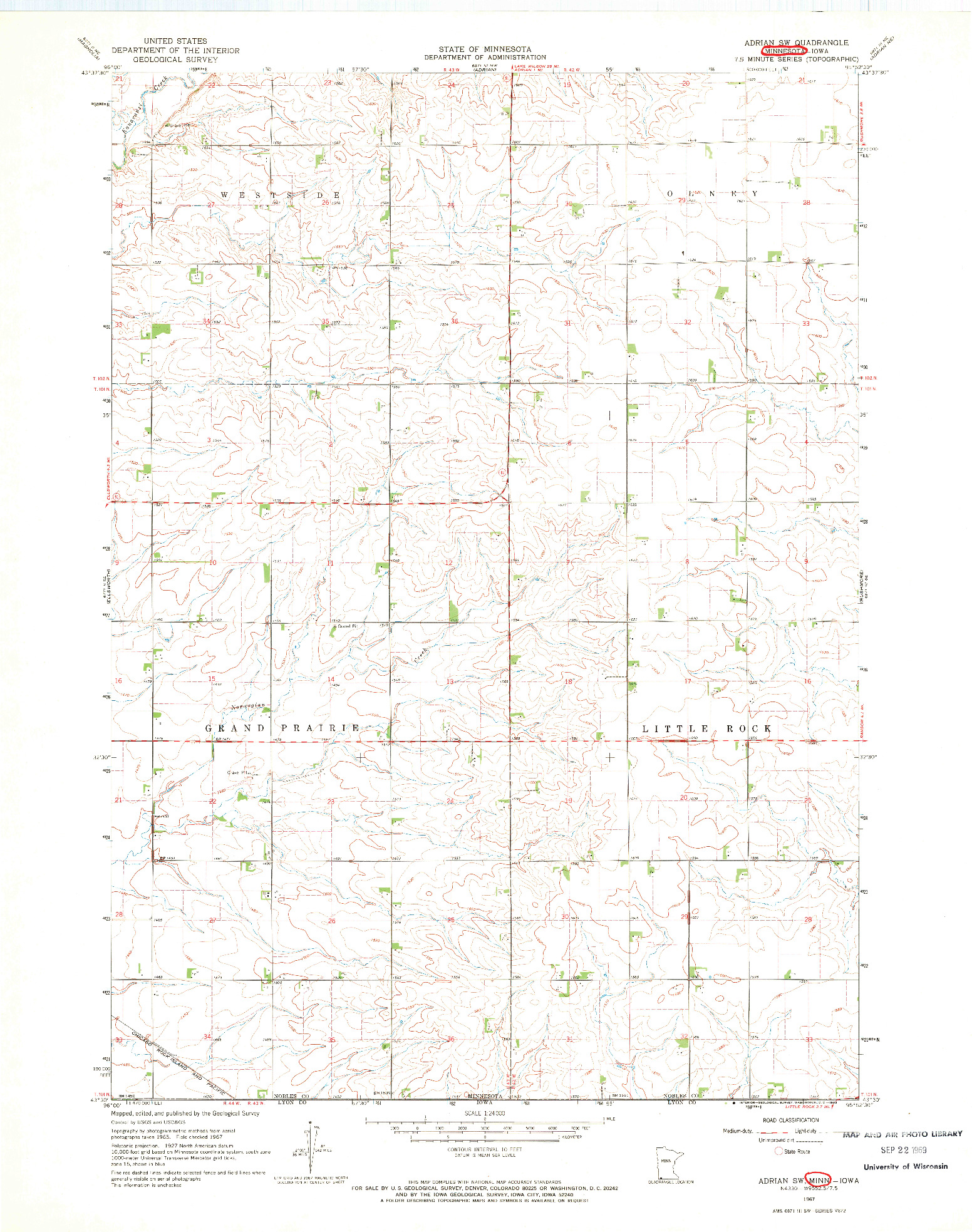 USGS 1:24000-SCALE QUADRANGLE FOR ADRIAN SW, MN 1967