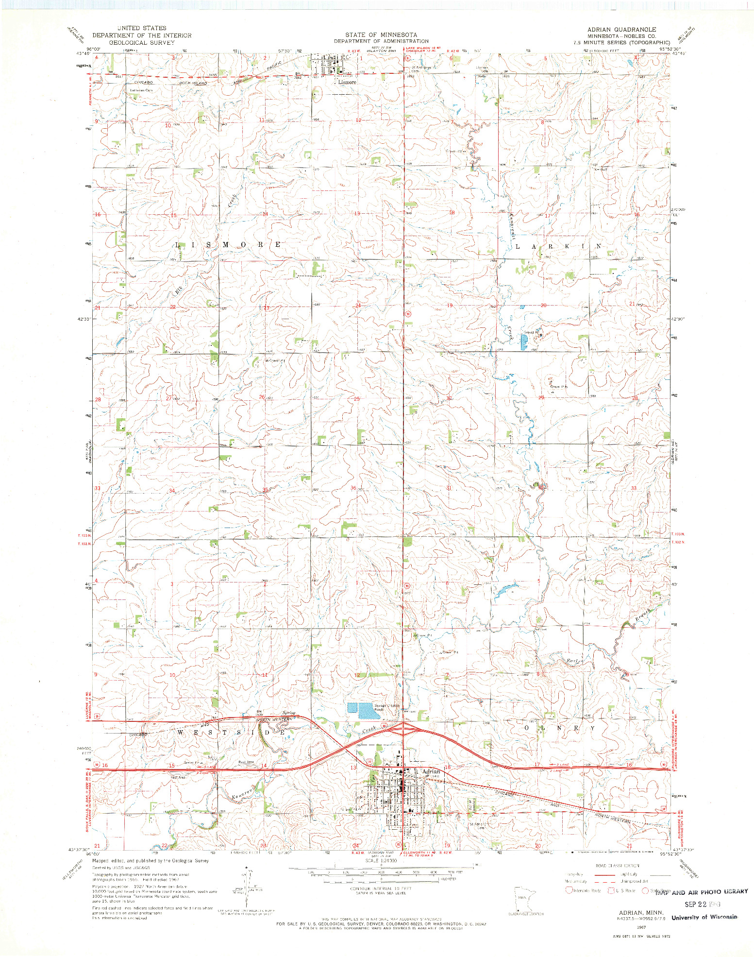 USGS 1:24000-SCALE QUADRANGLE FOR ADRIAN, MN 1967