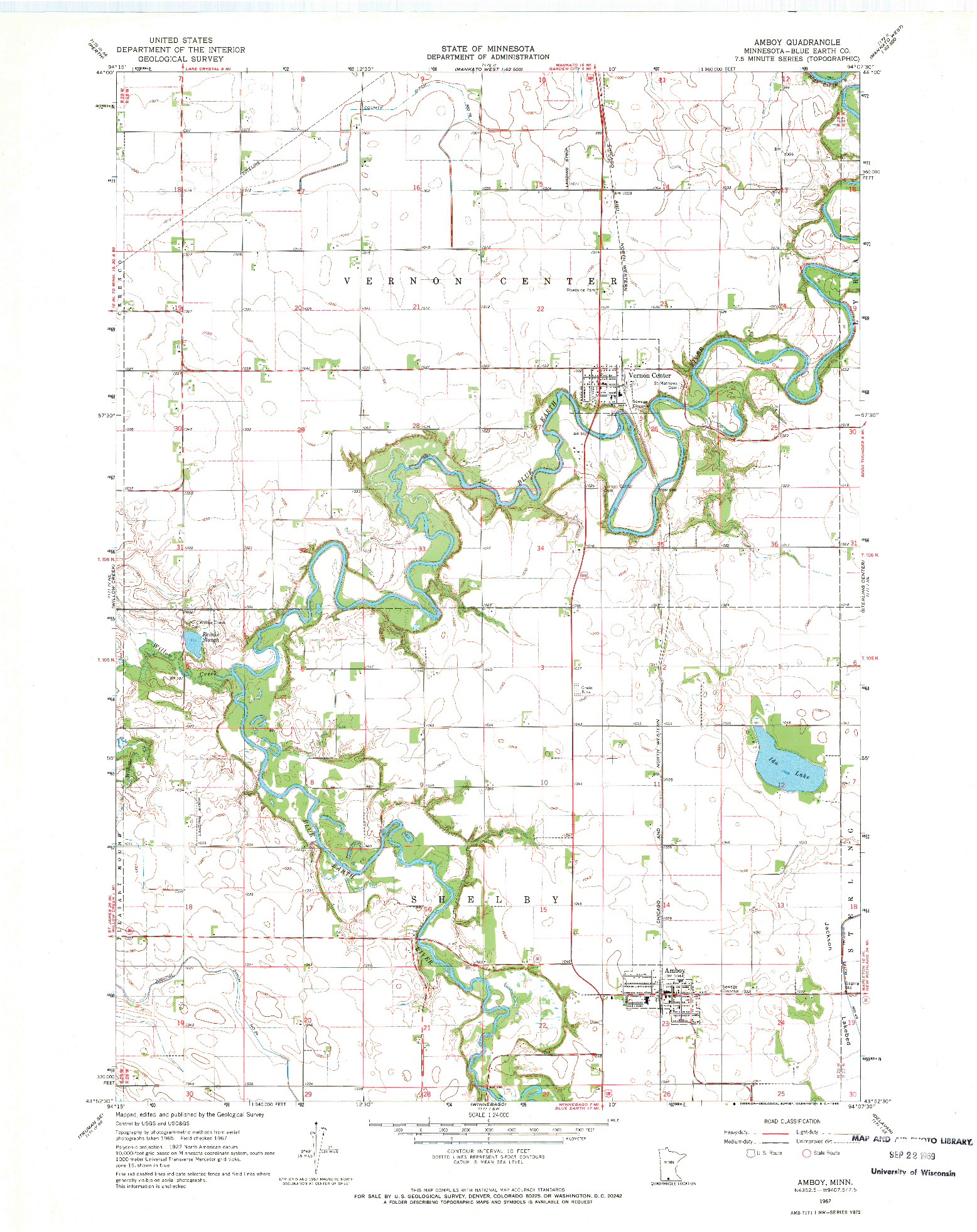 USGS 1:24000-SCALE QUADRANGLE FOR AMBOY, MN 1967