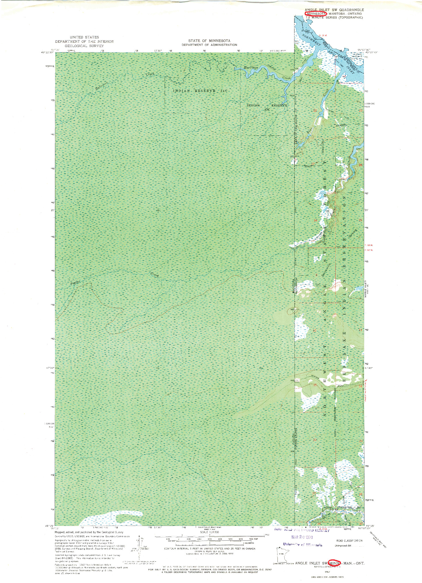 USGS 1:24000-SCALE QUADRANGLE FOR ANGLE INLET SW, MN 1967