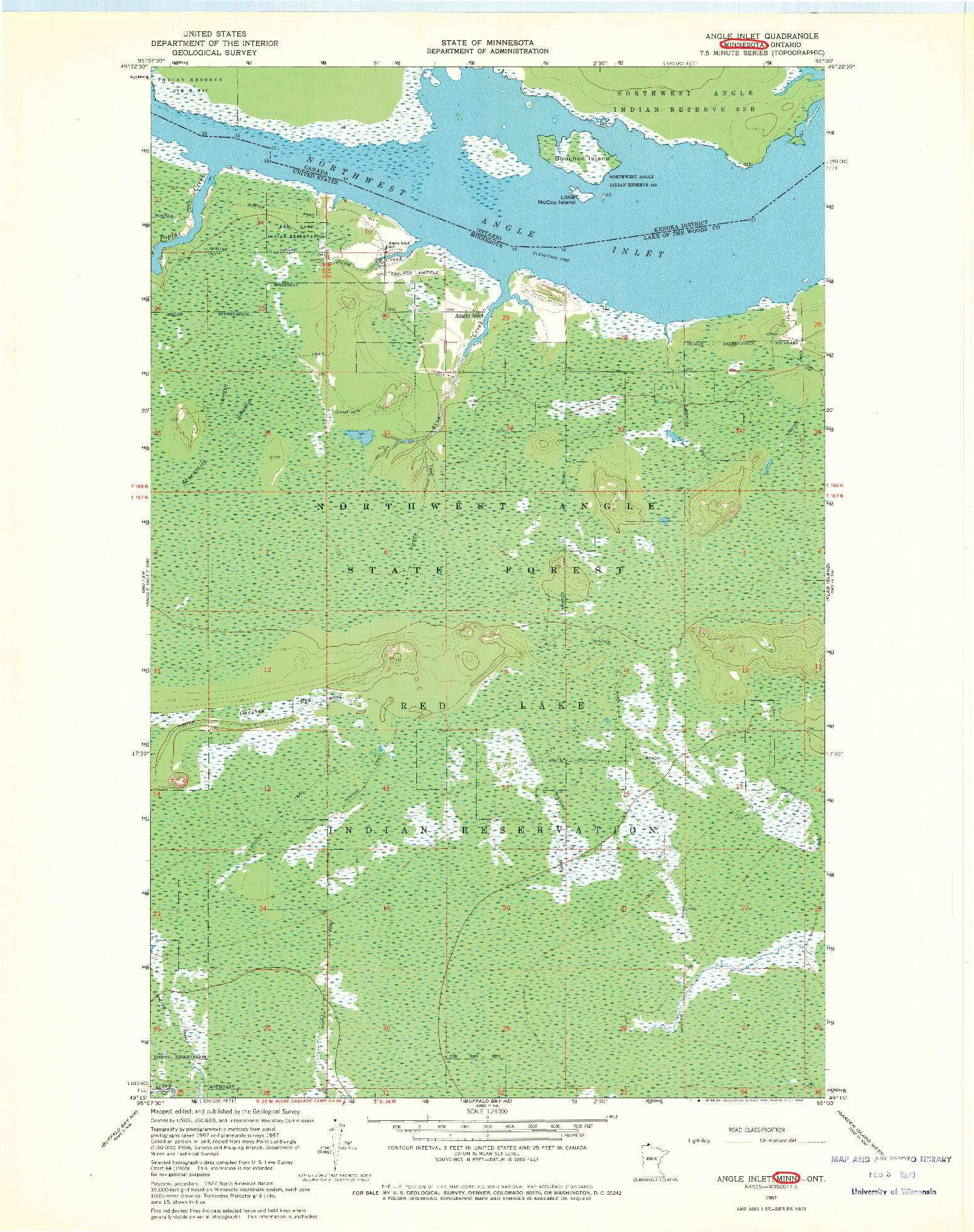USGS 1:24000-SCALE QUADRANGLE FOR ANGLE INLET, MN 1967