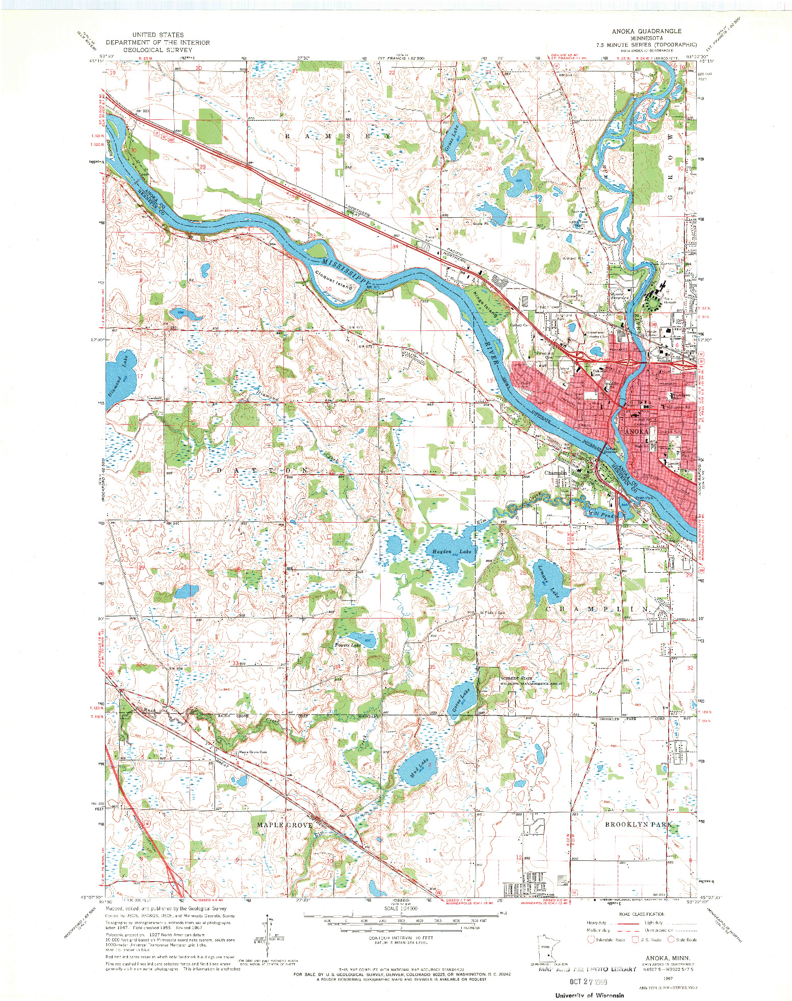 USGS 1:24000-SCALE QUADRANGLE FOR ANOKA, MN 1967