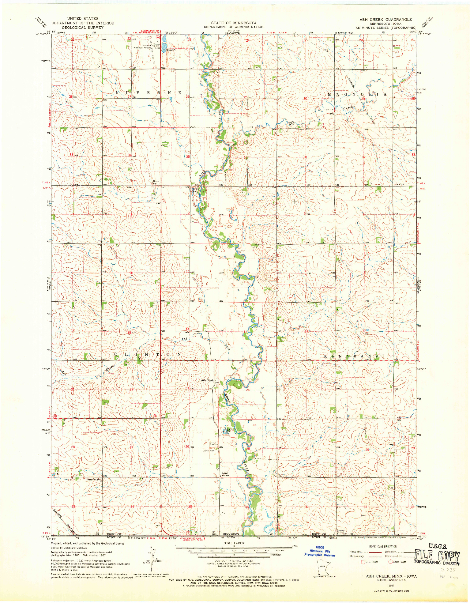 USGS 1:24000-SCALE QUADRANGLE FOR ASH CREEK, MN 1967
