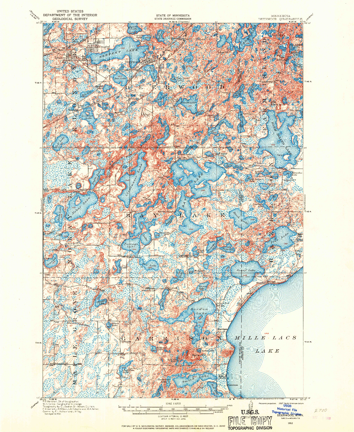 USGS 1:62500-SCALE QUADRANGLE FOR DEERWOOD, MN 1912