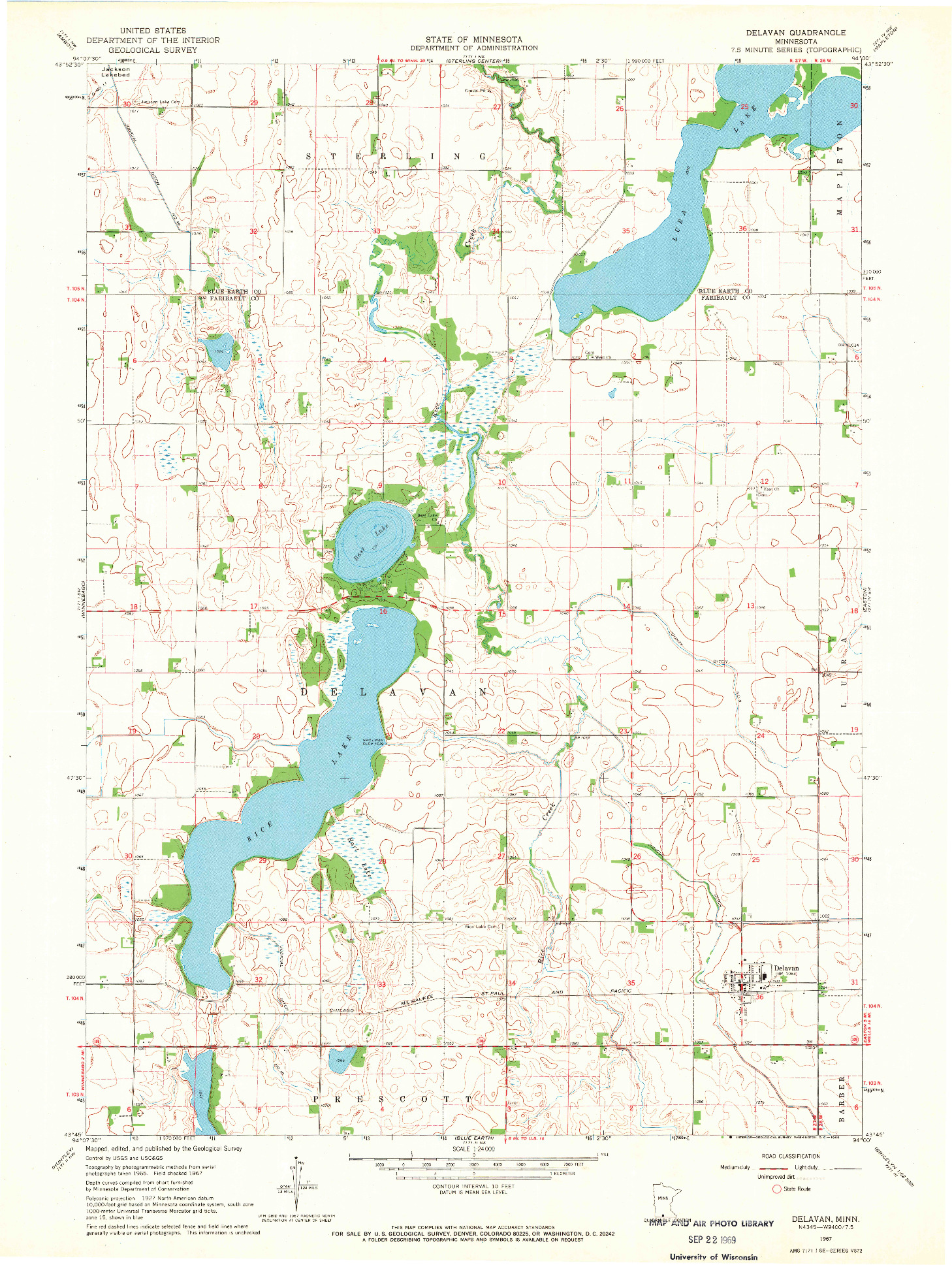 USGS 1:24000-SCALE QUADRANGLE FOR DELAVAN, MN 1967