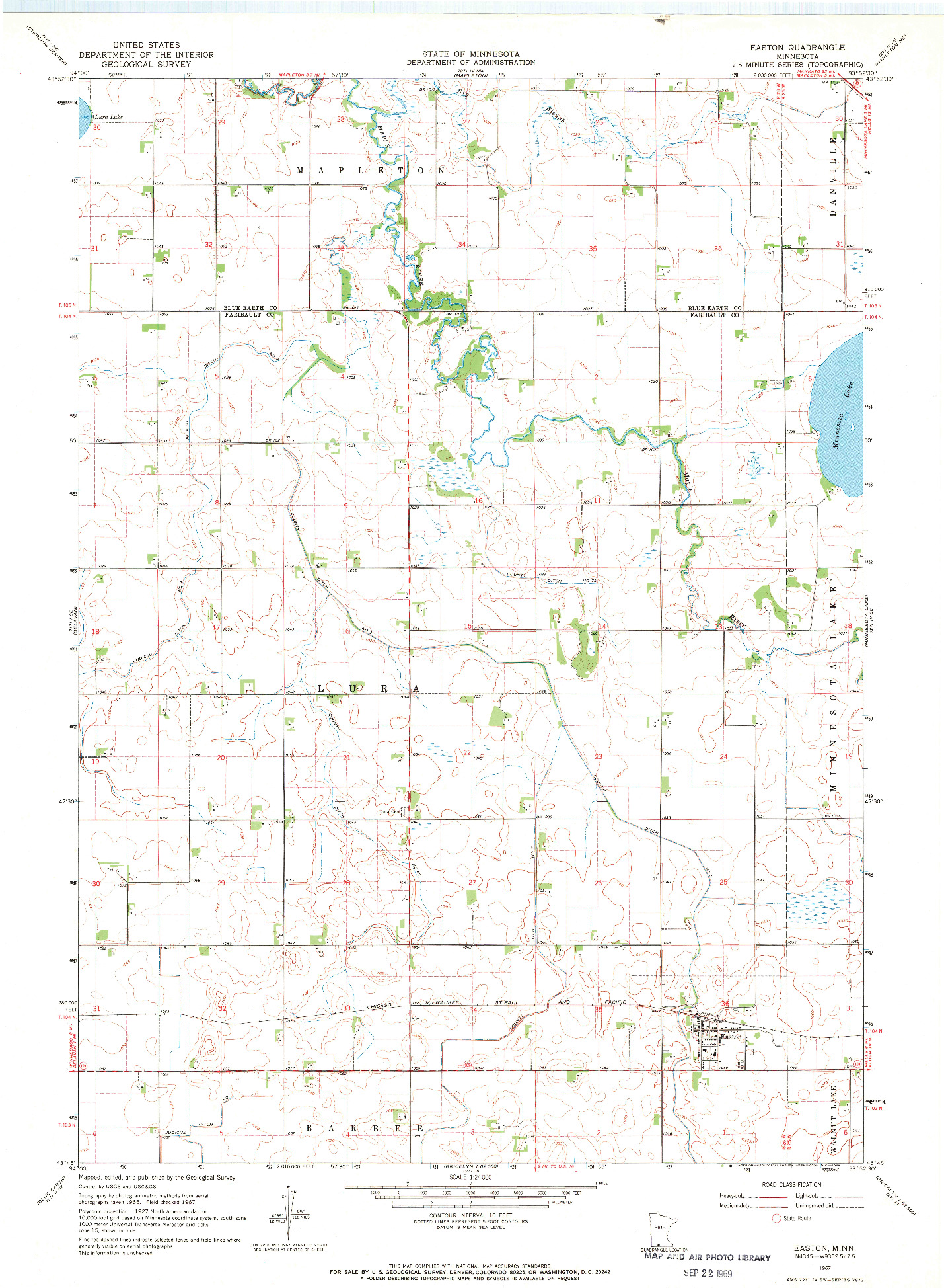 USGS 1:24000-SCALE QUADRANGLE FOR EASTON, MN 1967