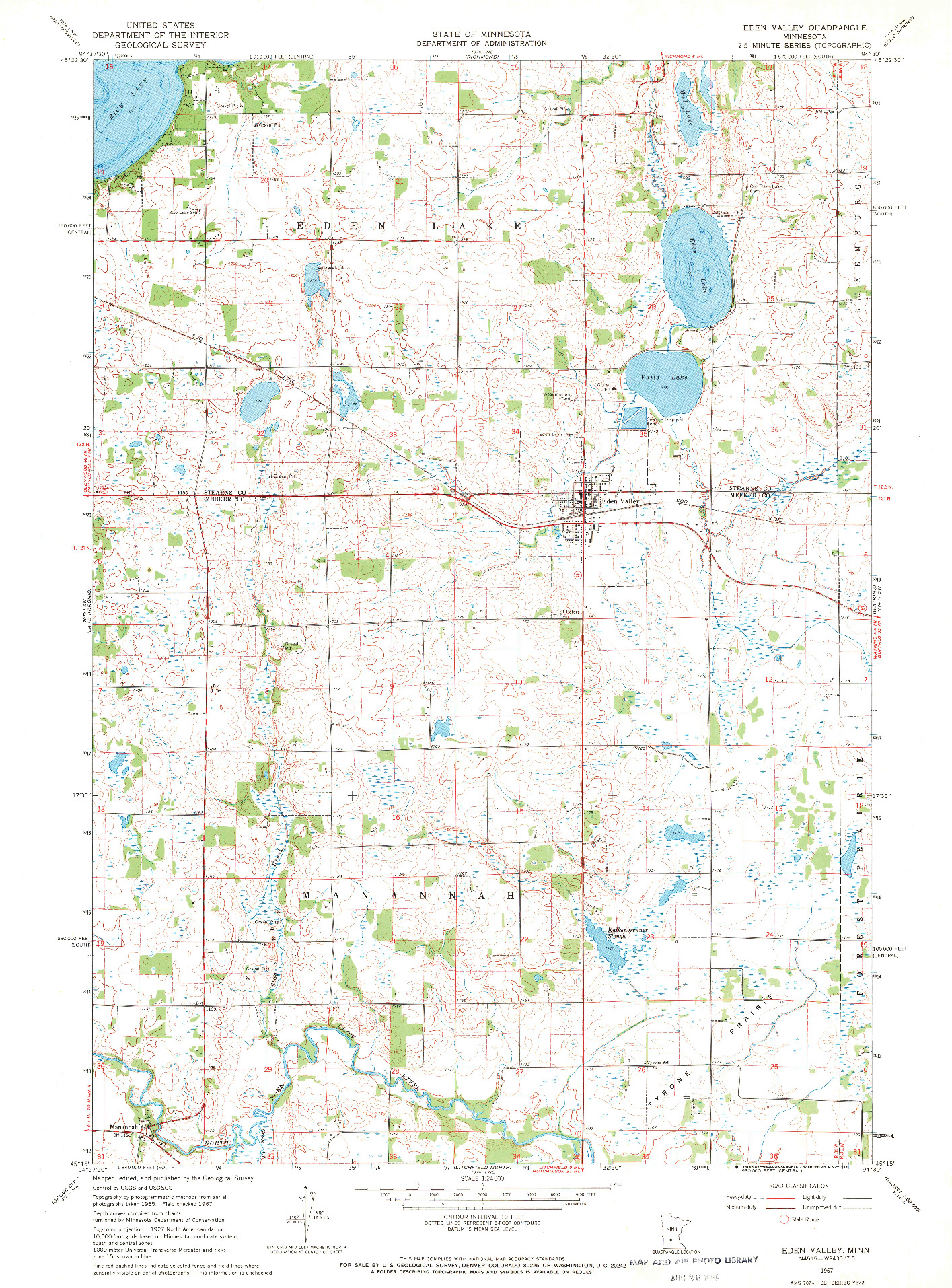 USGS 1:24000-SCALE QUADRANGLE FOR EDEN VALLEY, MN 1967