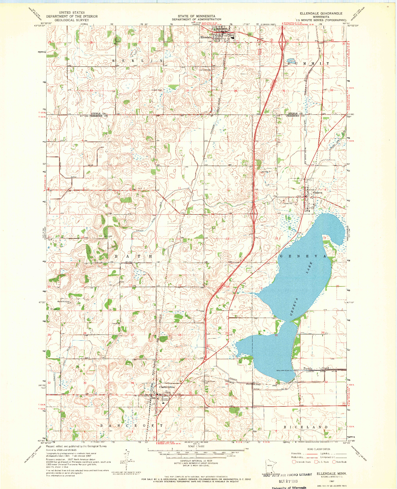 USGS 1:24000-SCALE QUADRANGLE FOR ELLENDALE, MN 1967