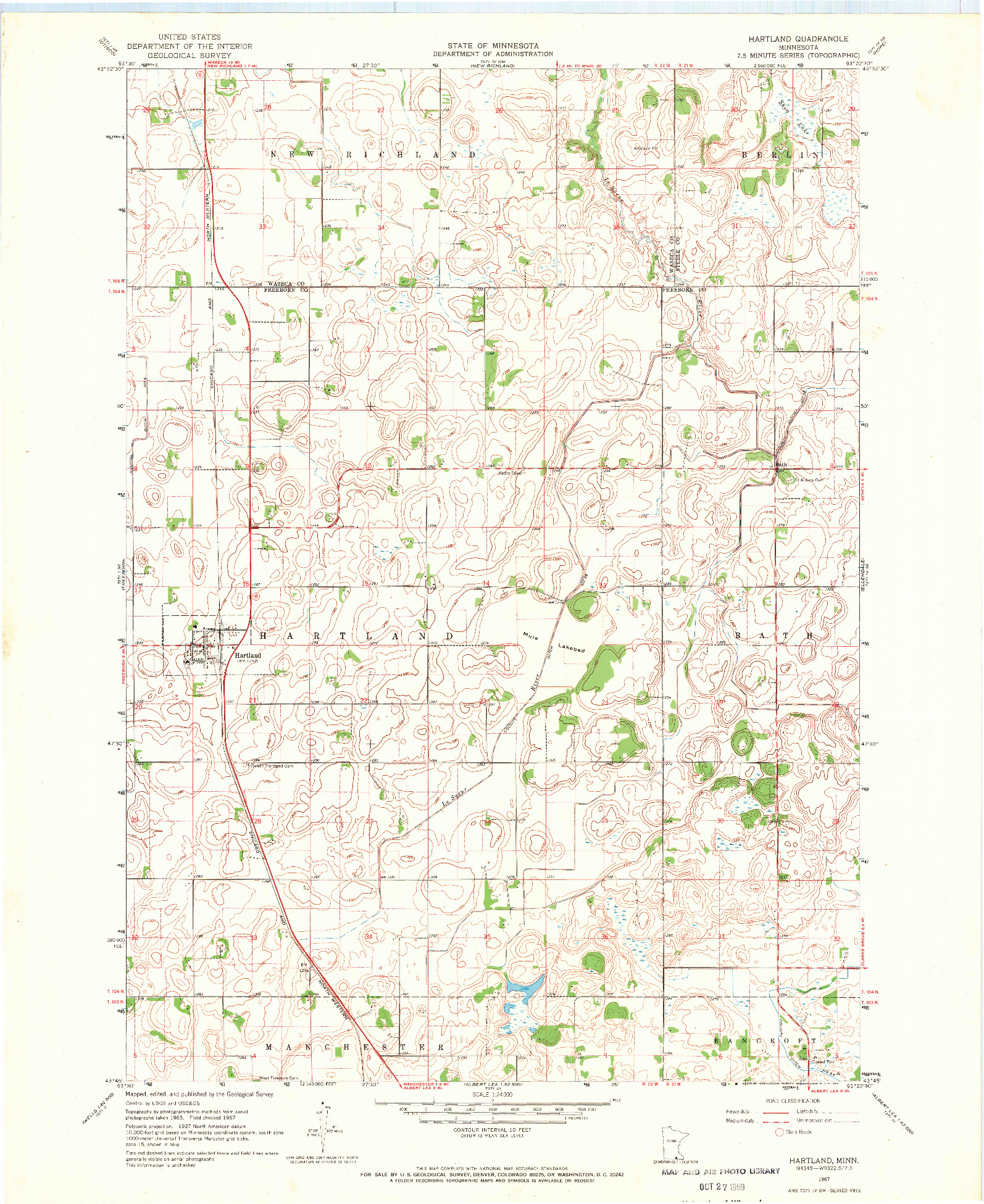 USGS 1:24000-SCALE QUADRANGLE FOR HARTLAND, MN 1967