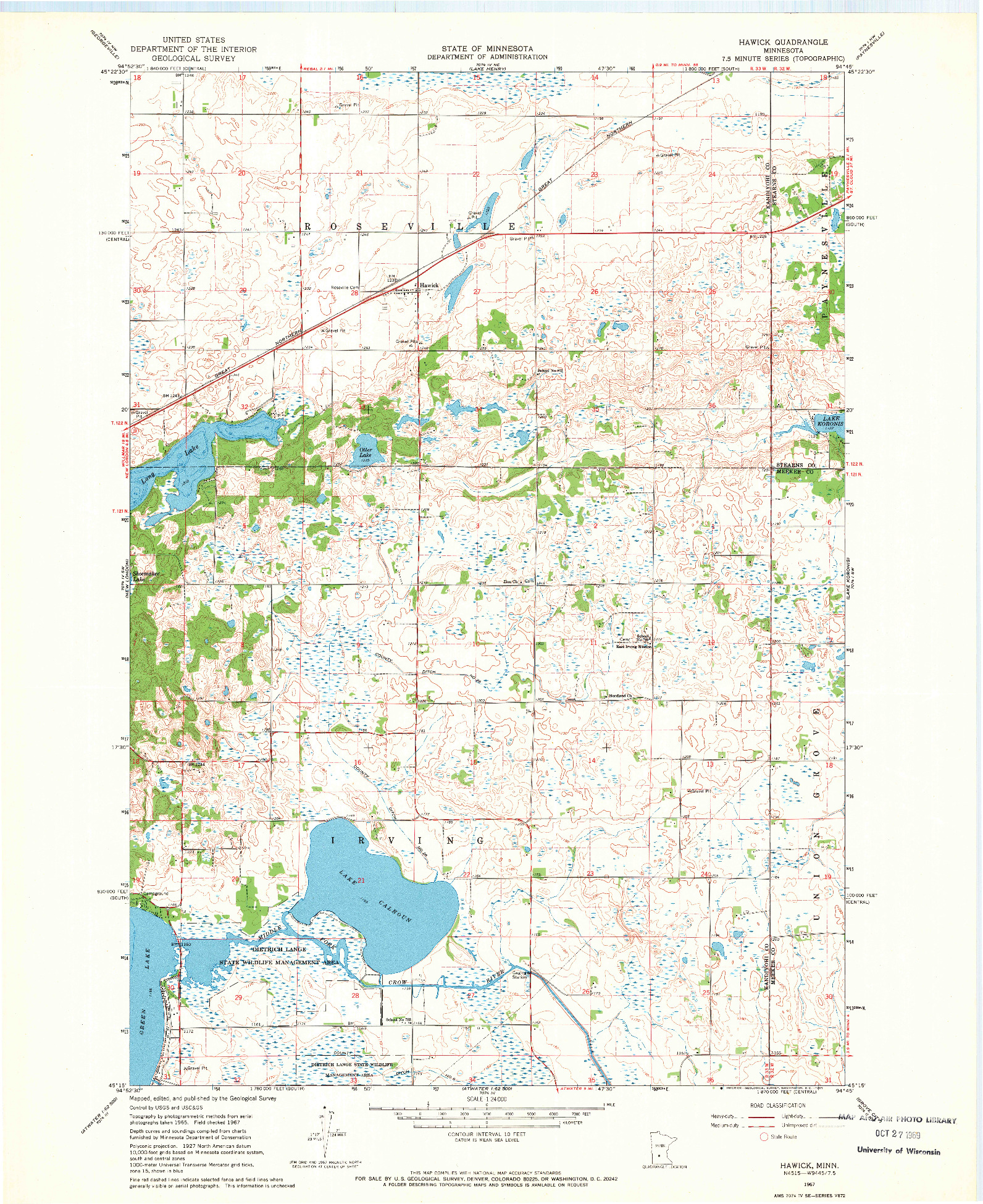 USGS 1:24000-SCALE QUADRANGLE FOR HAWICK, MN 1967
