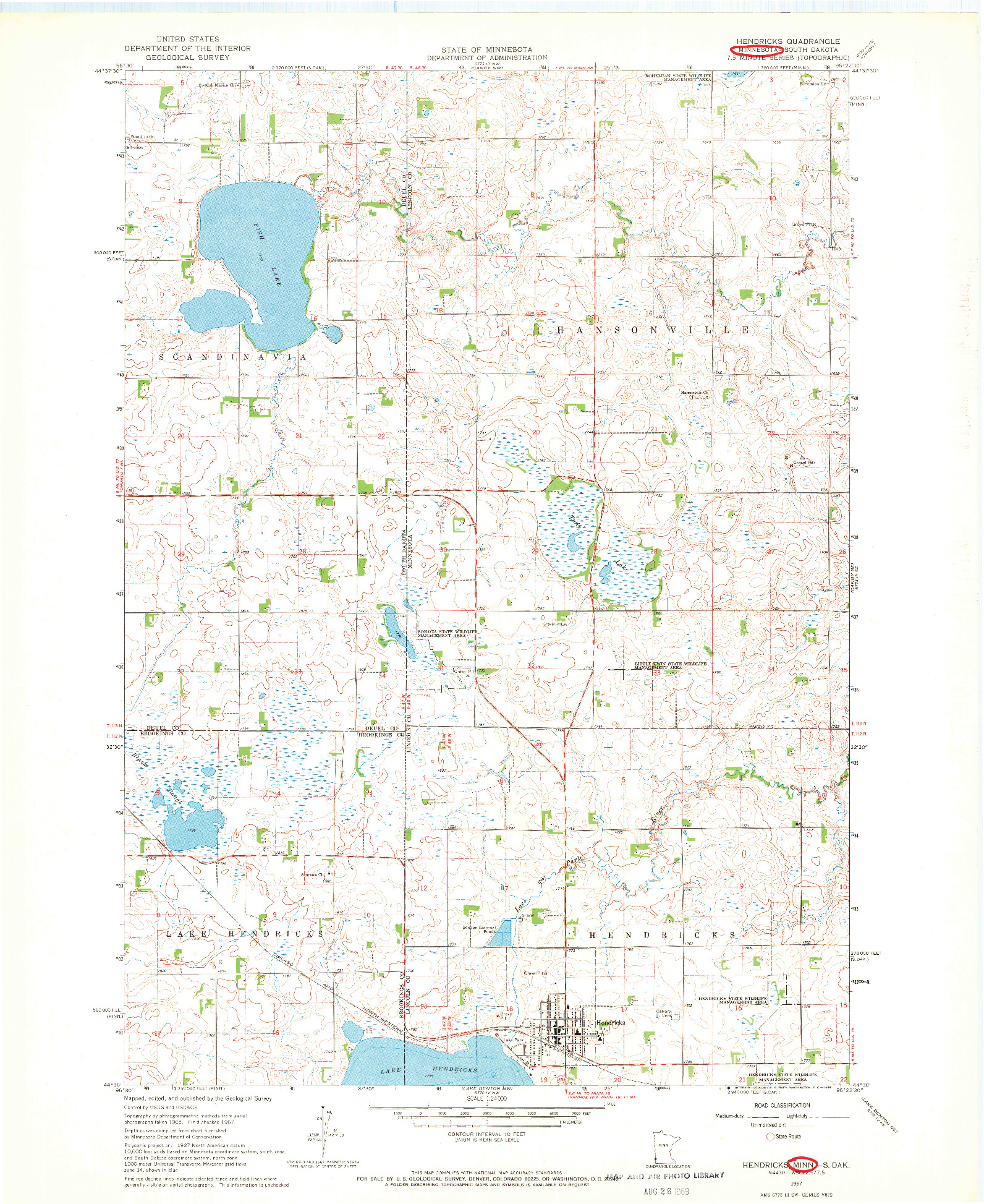 USGS 1:24000-SCALE QUADRANGLE FOR HENDRICKS, MN 1967