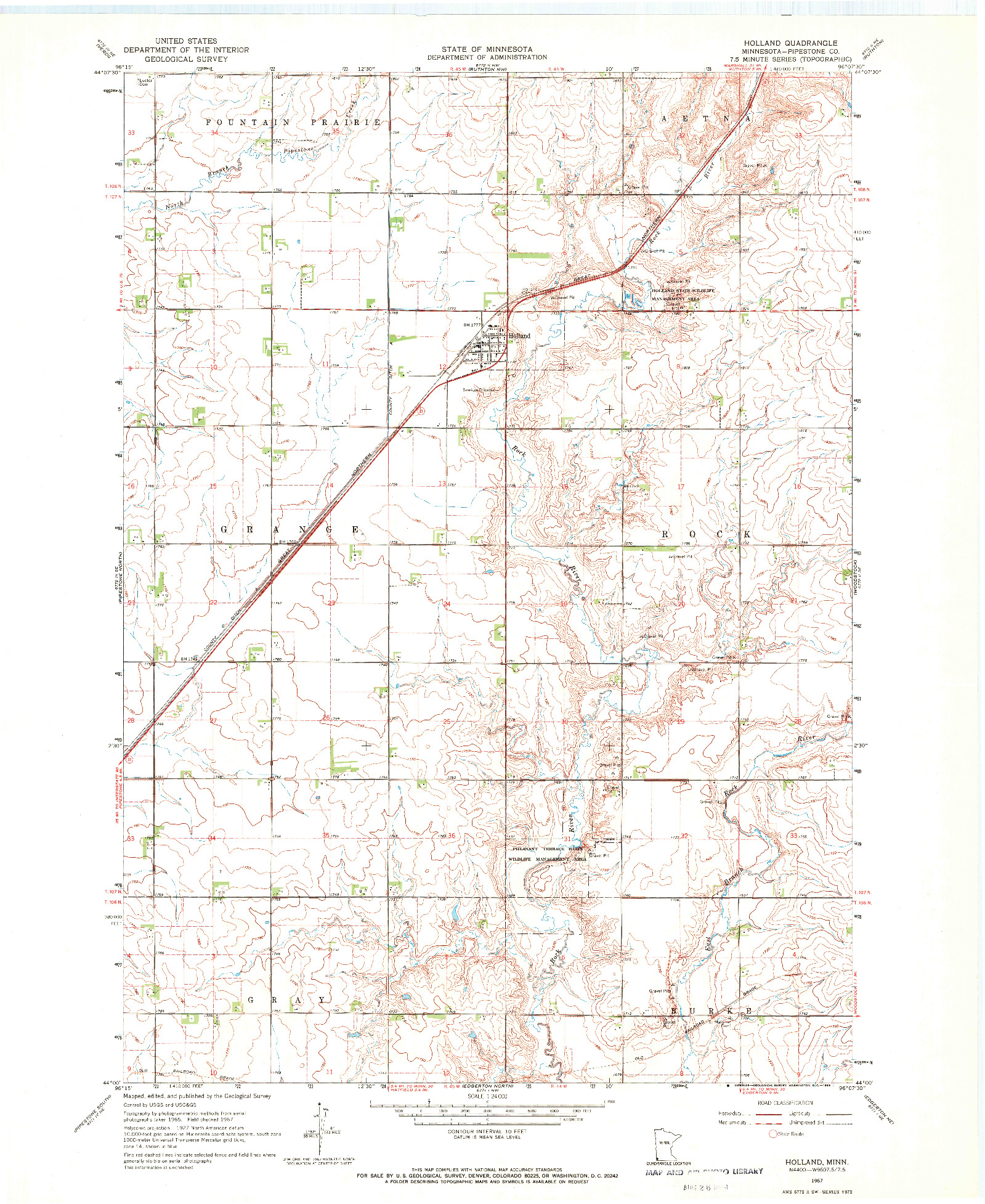 USGS 1:24000-SCALE QUADRANGLE FOR HOLLAND, MN 1967