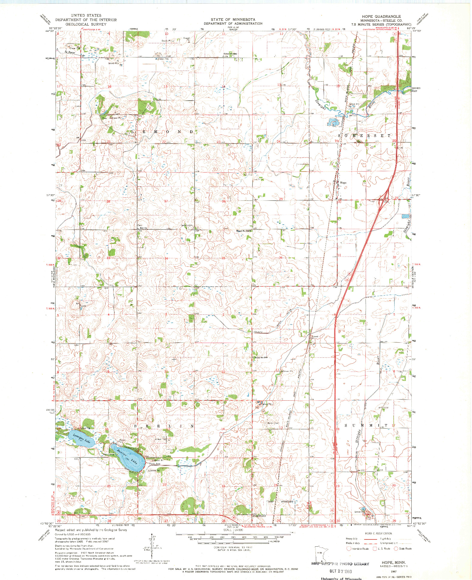 USGS 1:24000-SCALE QUADRANGLE FOR HOPE, MN 1967