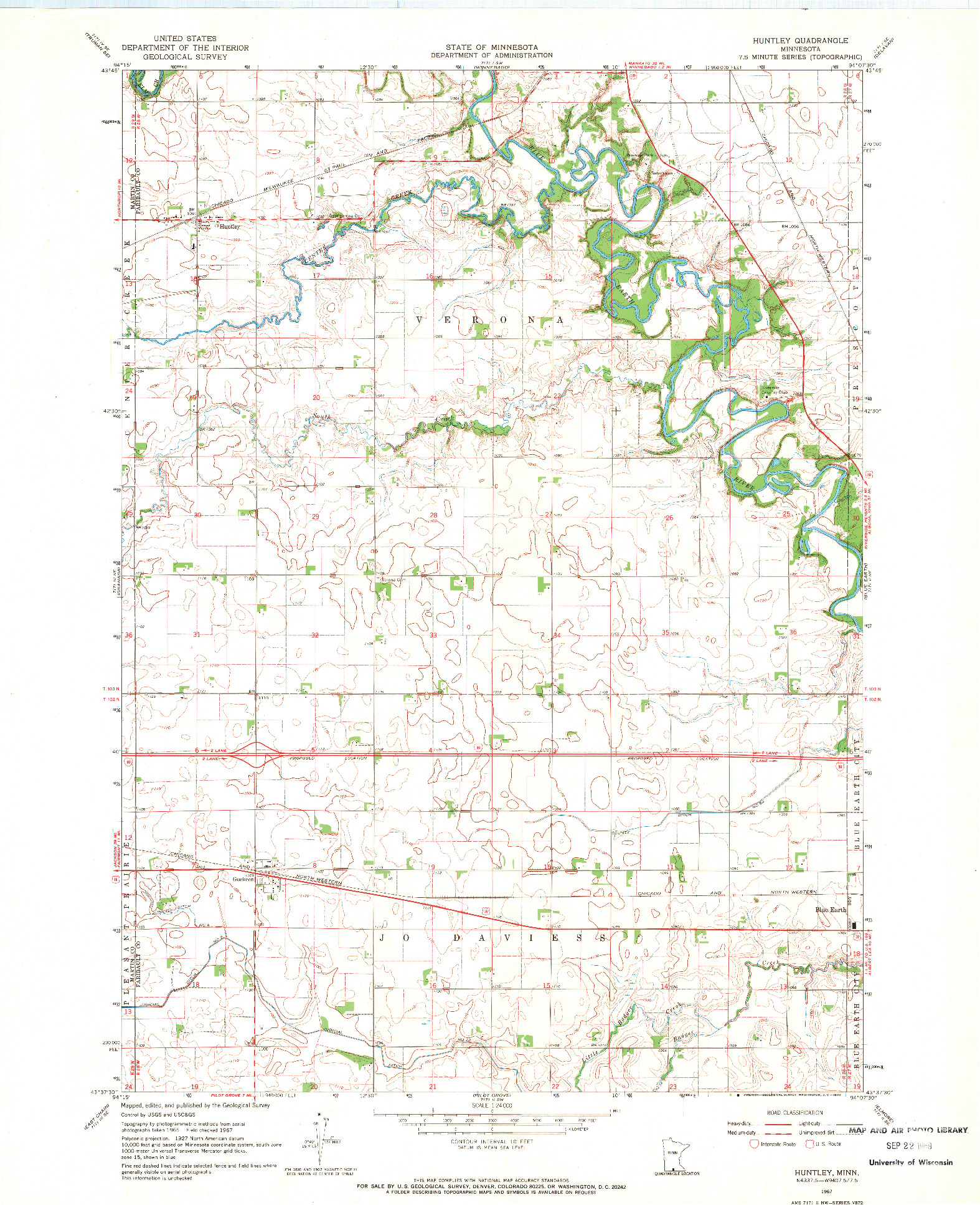 USGS 1:24000-SCALE QUADRANGLE FOR HUNTLEY, MN 1967