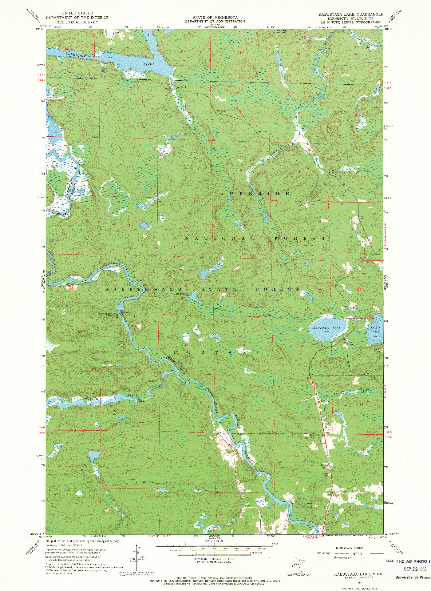 USGS 1:24000-SCALE QUADRANGLE FOR KABUSTASA LAKE, MN 1967