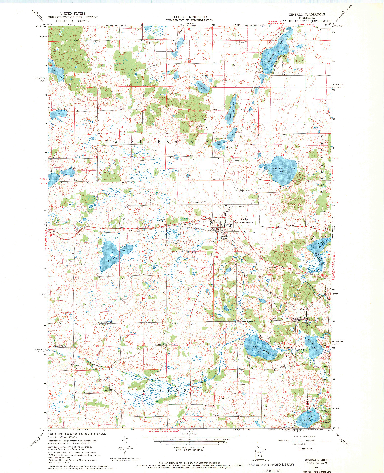 USGS 1:24000-SCALE QUADRANGLE FOR KIMBALL, MN 1967