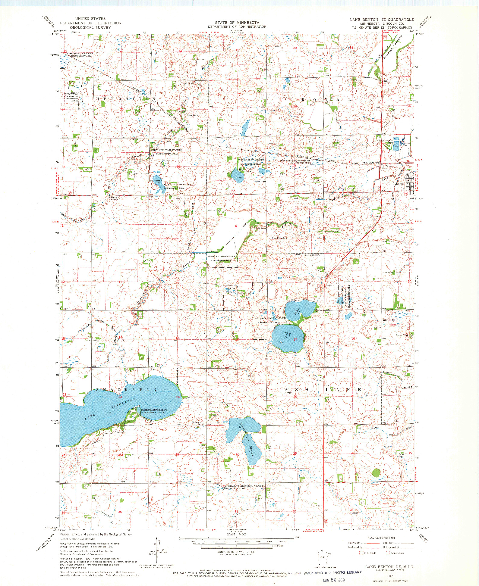 USGS 1:24000-SCALE QUADRANGLE FOR LAKE BENTON NE, MN 1967